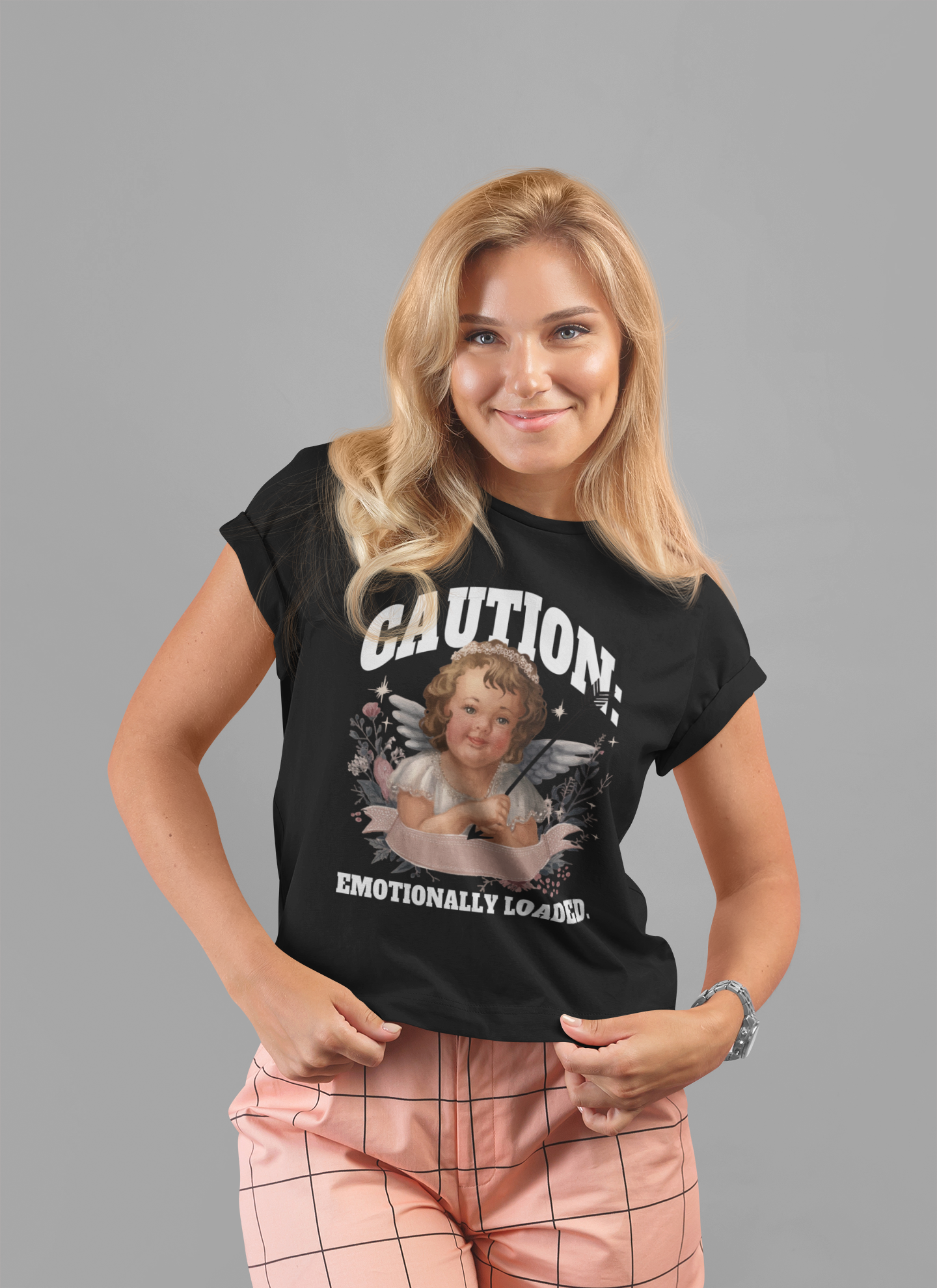 Caution: Emotionally Loaded | Little Girl Angel with Arrow Graphic T-Shirt