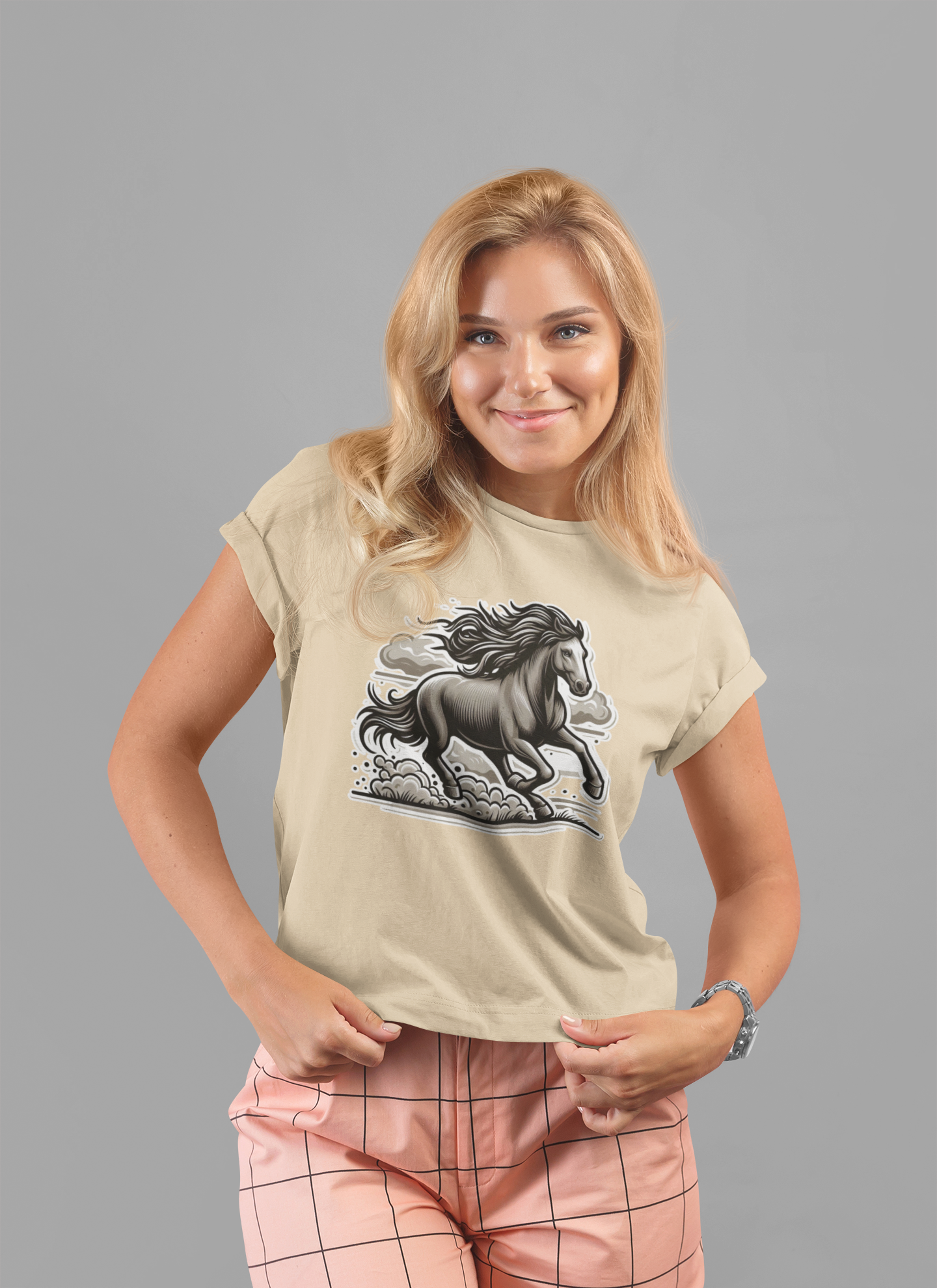 Wild Mustang Running Free with Dust and Dramatic Clouds Graphic T-Shirt