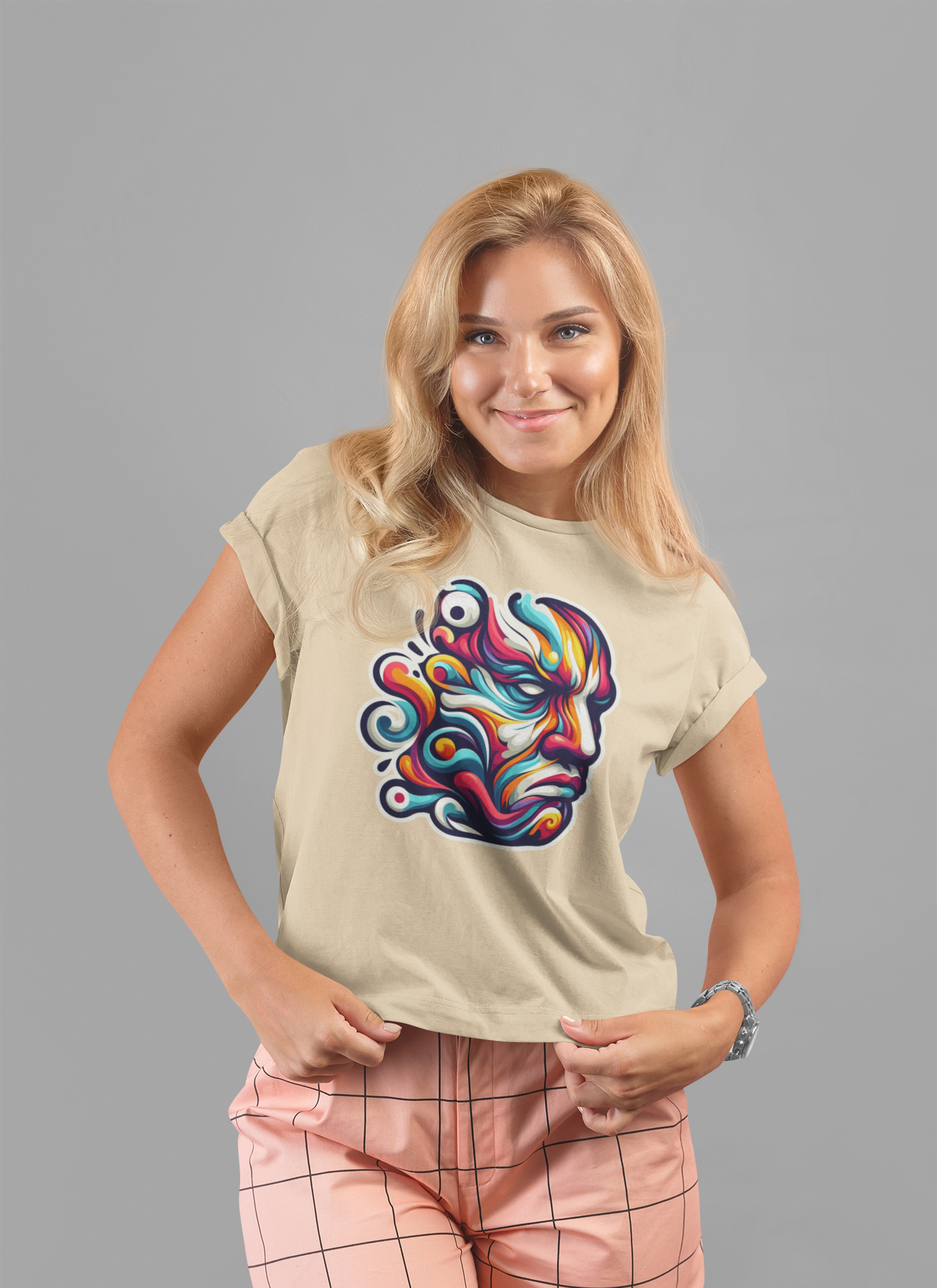 The Art of Expressionism Tshirt – Colorful Curved Strokes Forming a Vibrant Face