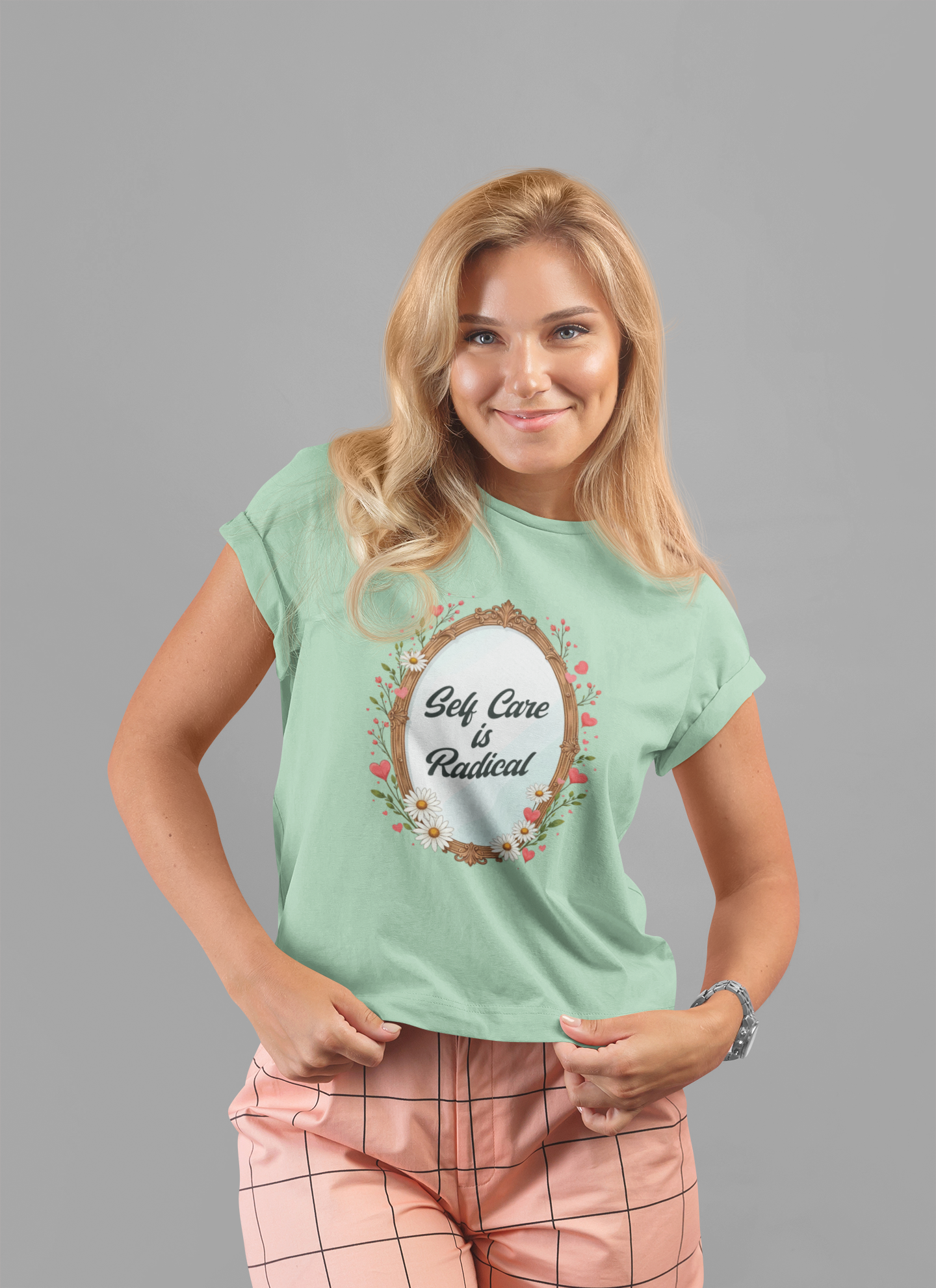 Self Care Is Radical – Floral Oval Mirror Graphic T-Shirt