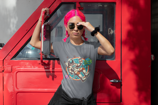 Space Coffee Break | Astronaut Floating with Coffee Cup & Planets Graphic T-Shirt