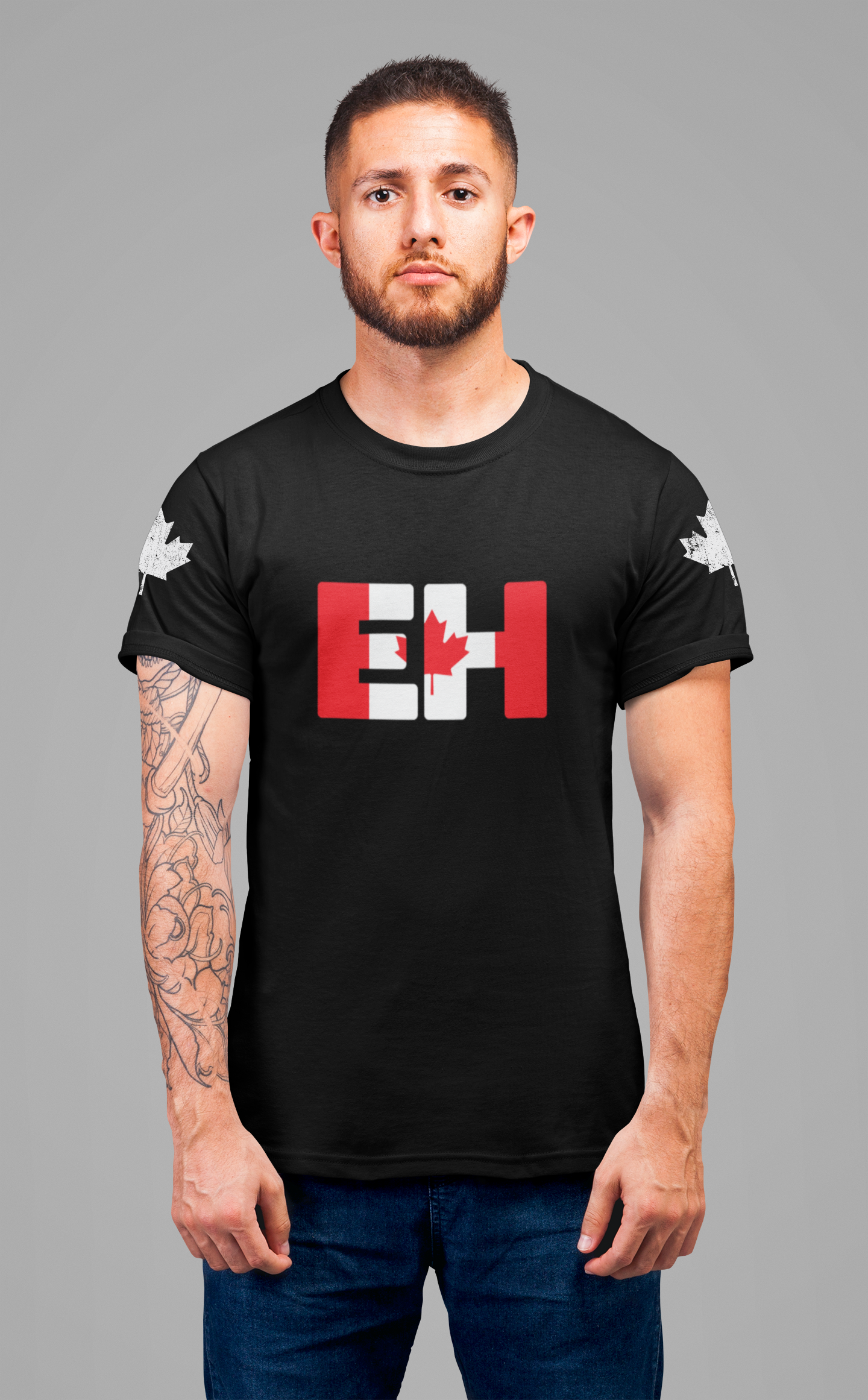 Canada EH Flag Maple Sleeve T-Shirt