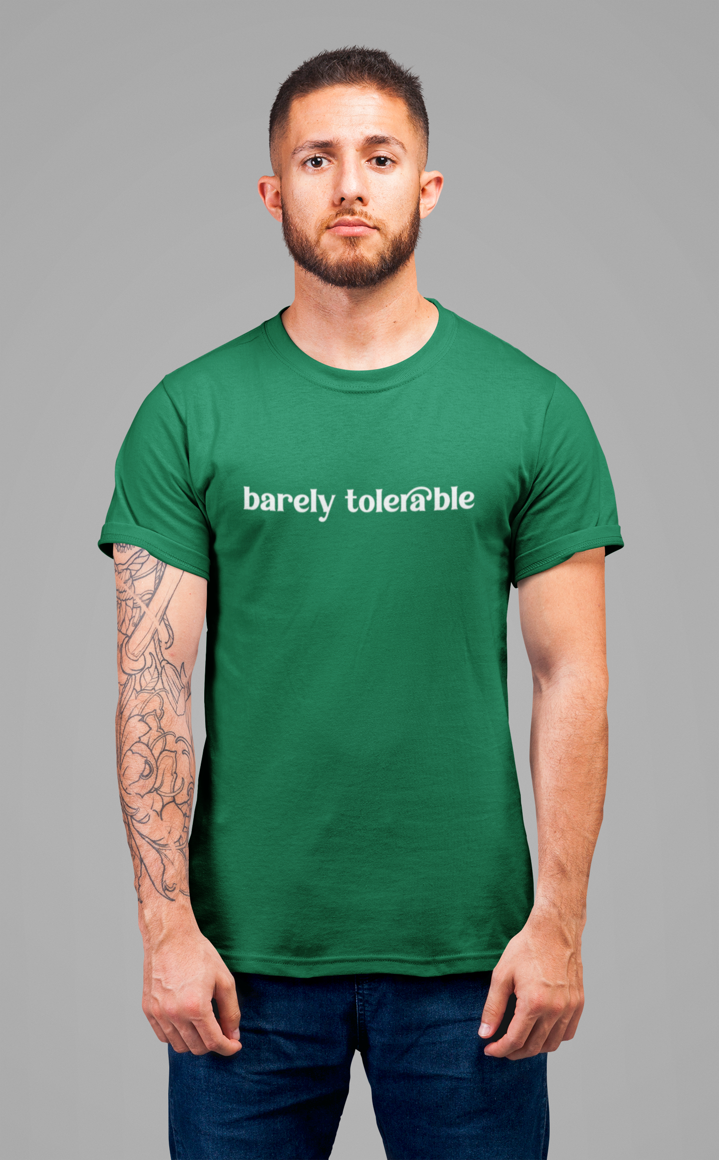 Barely Tolerable T-Shirt – Sarcastic Humor Minimalist Statement Tee