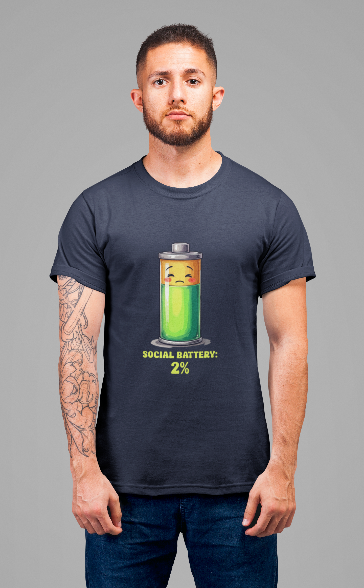 Social Battery 2% – Low Charge Sad Battery Graphic T-Shirt