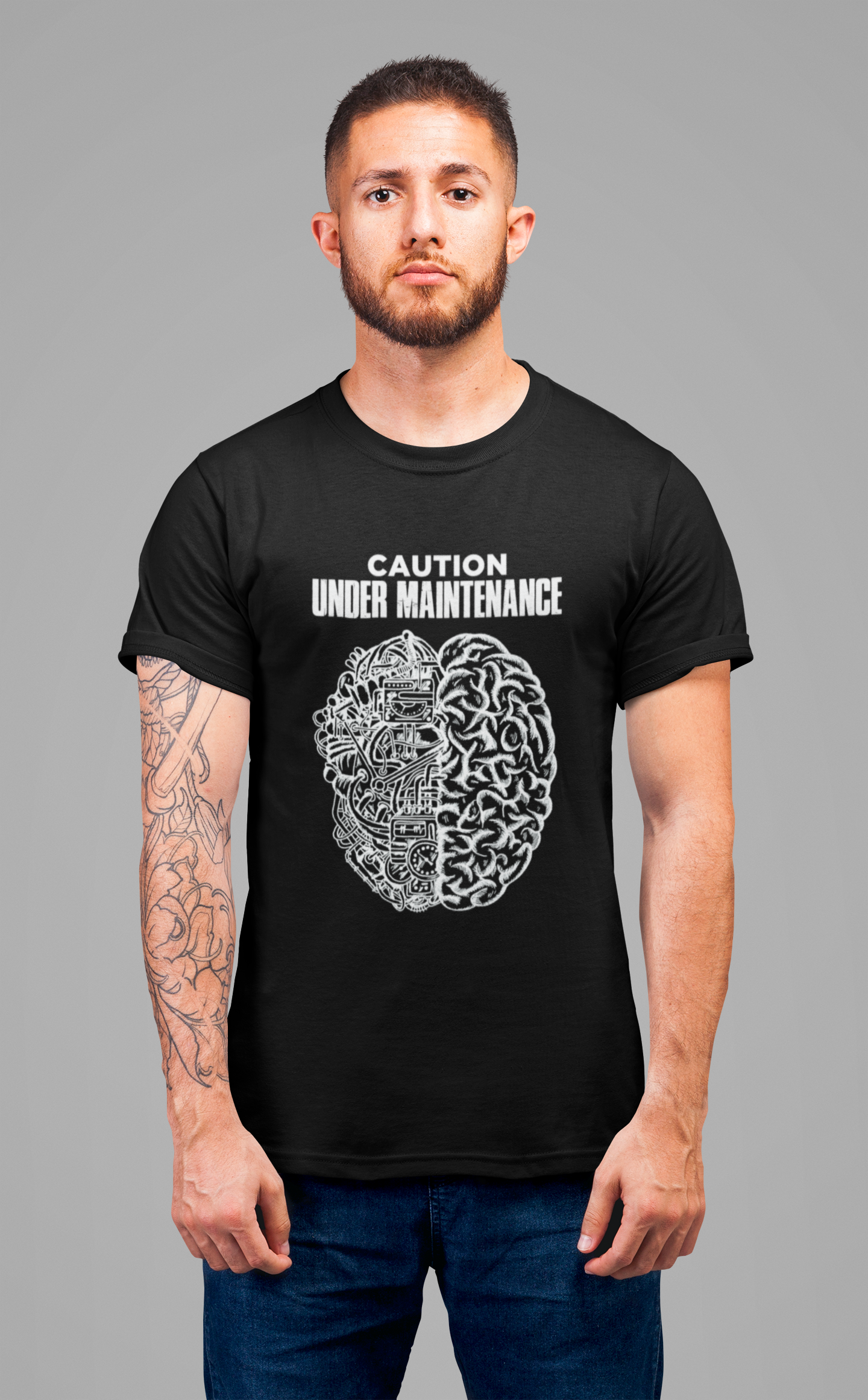 Caution Under Maintenance Brain T Shirt Human Mind Wired Design