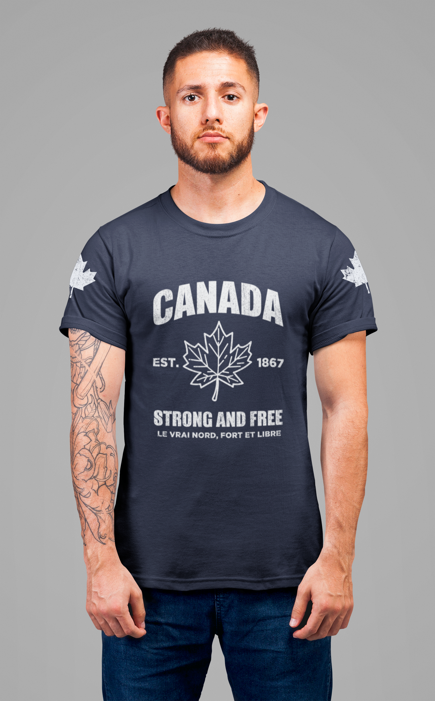 Canada Strong and Free Maple Heritage - White Print T-Shirt