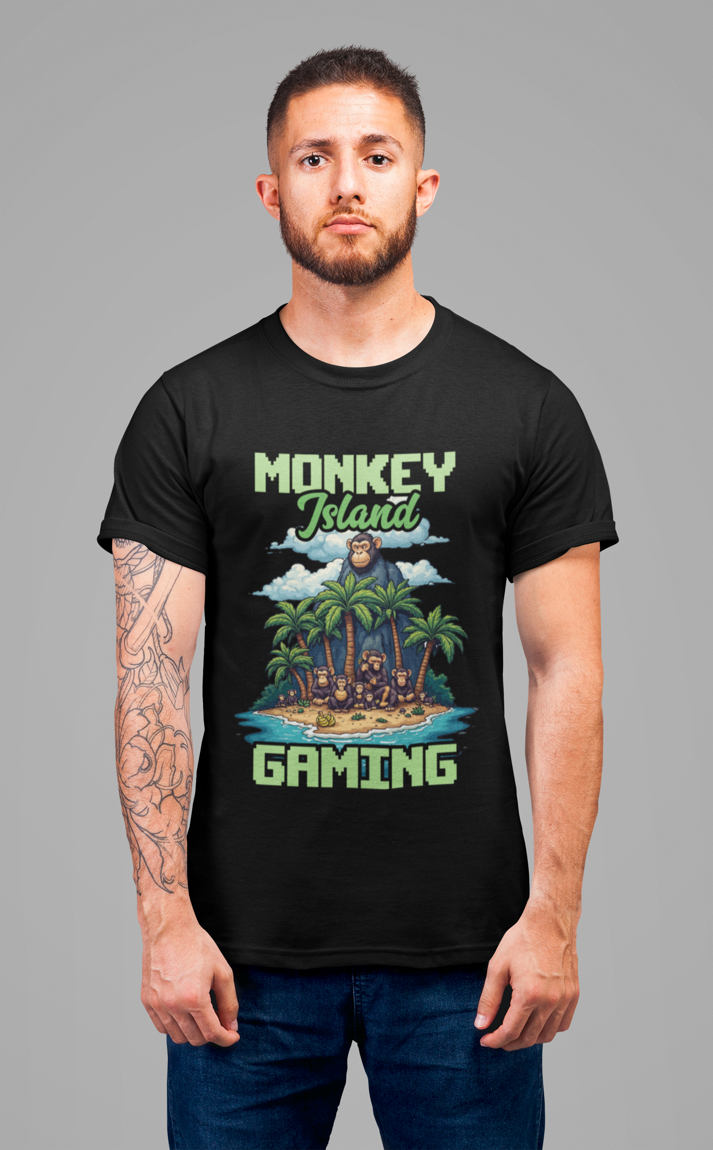 Monkey Island Gaming Tshirt – Giant Gorilla and Monkey Island Graphic