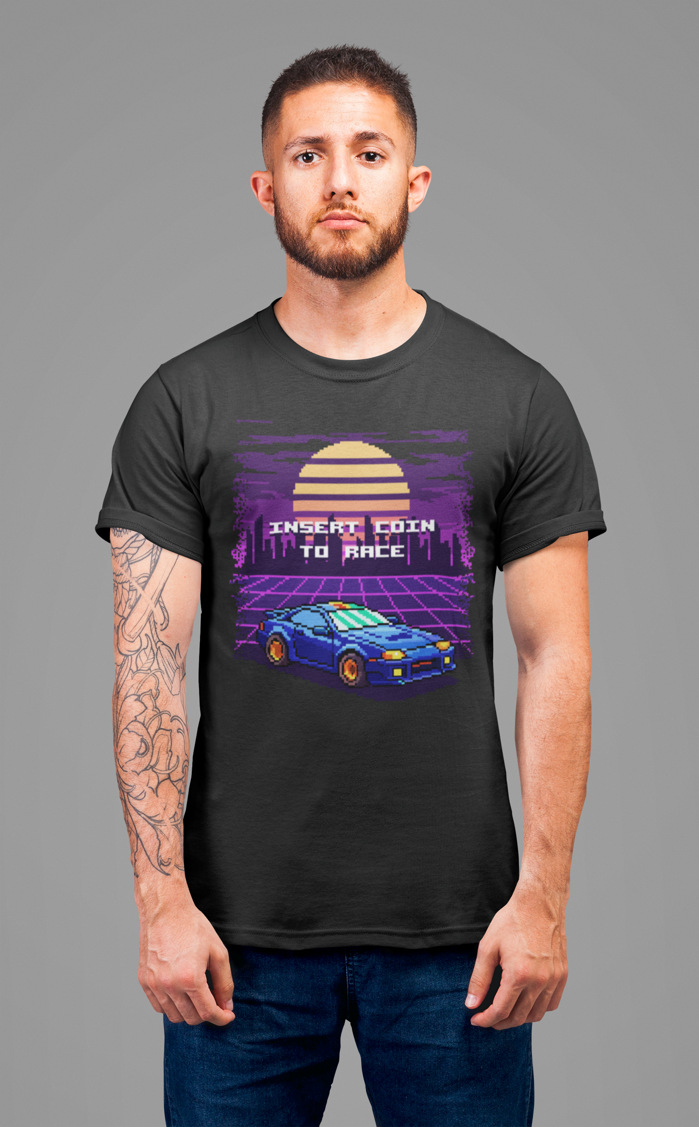 Retro Racing Arcade Pixel Gamer Insert Coin 80s Style T-Shirt