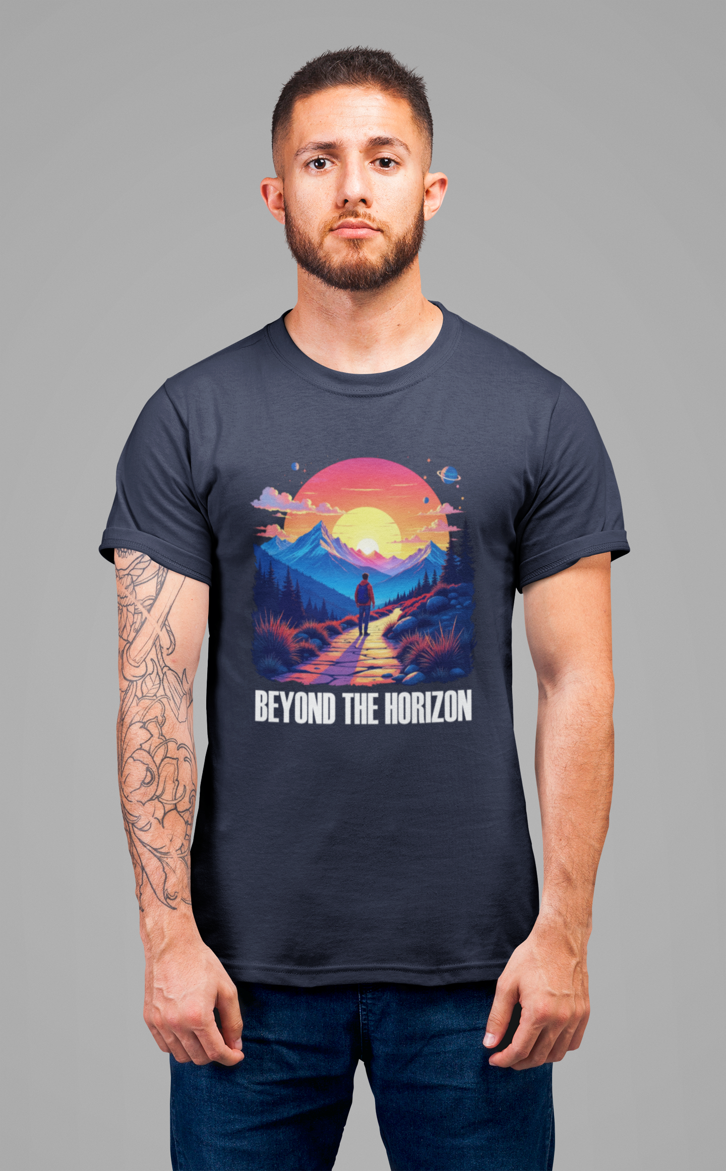 Beyond the Horizon | Inspirational Sunset & Space Exploration T-Shirt