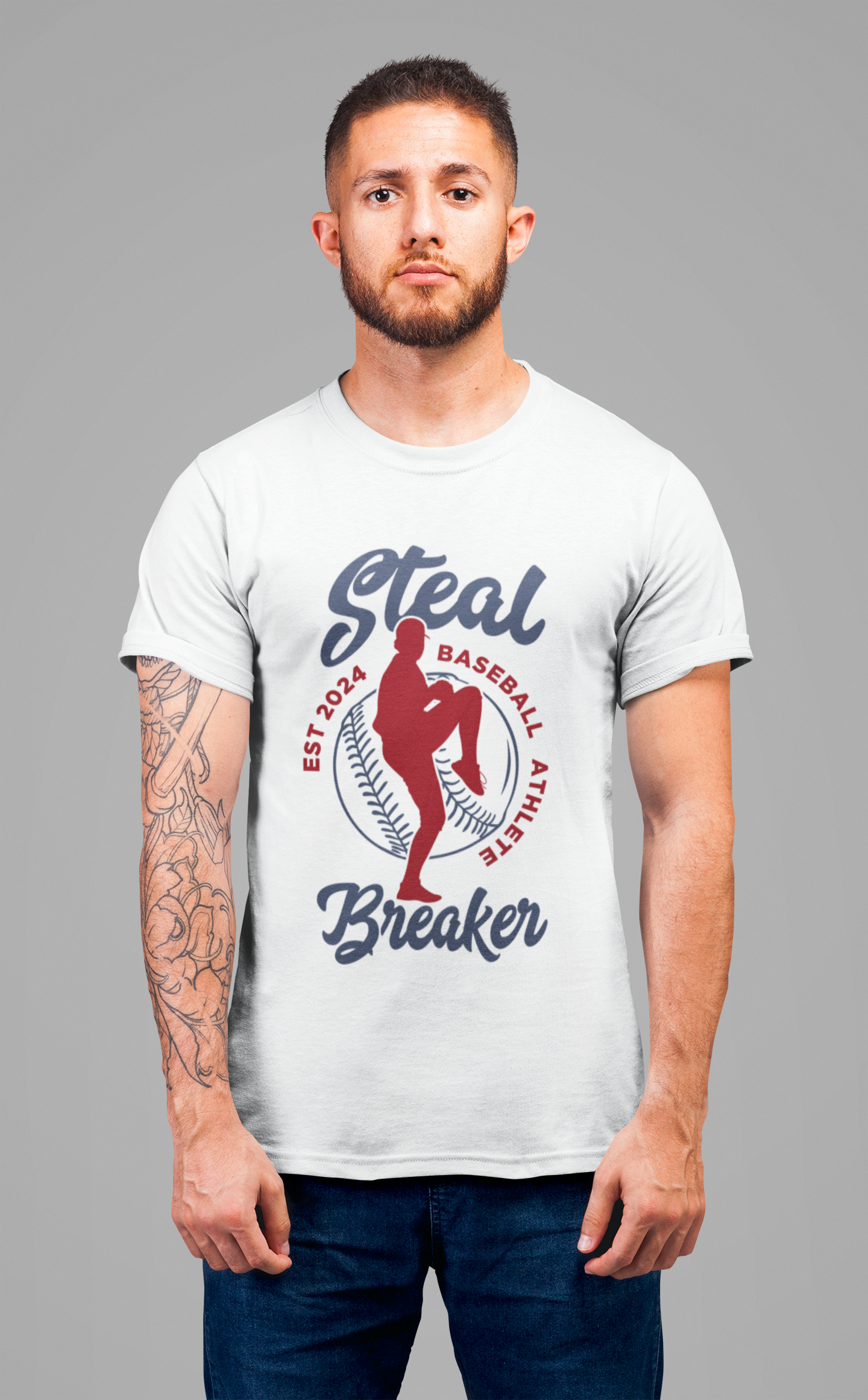 Baseball tshirt - Steal Breaker Tshirt Baseball Player Throwing Ball with Baseball Outline and Text Baseball Athlete