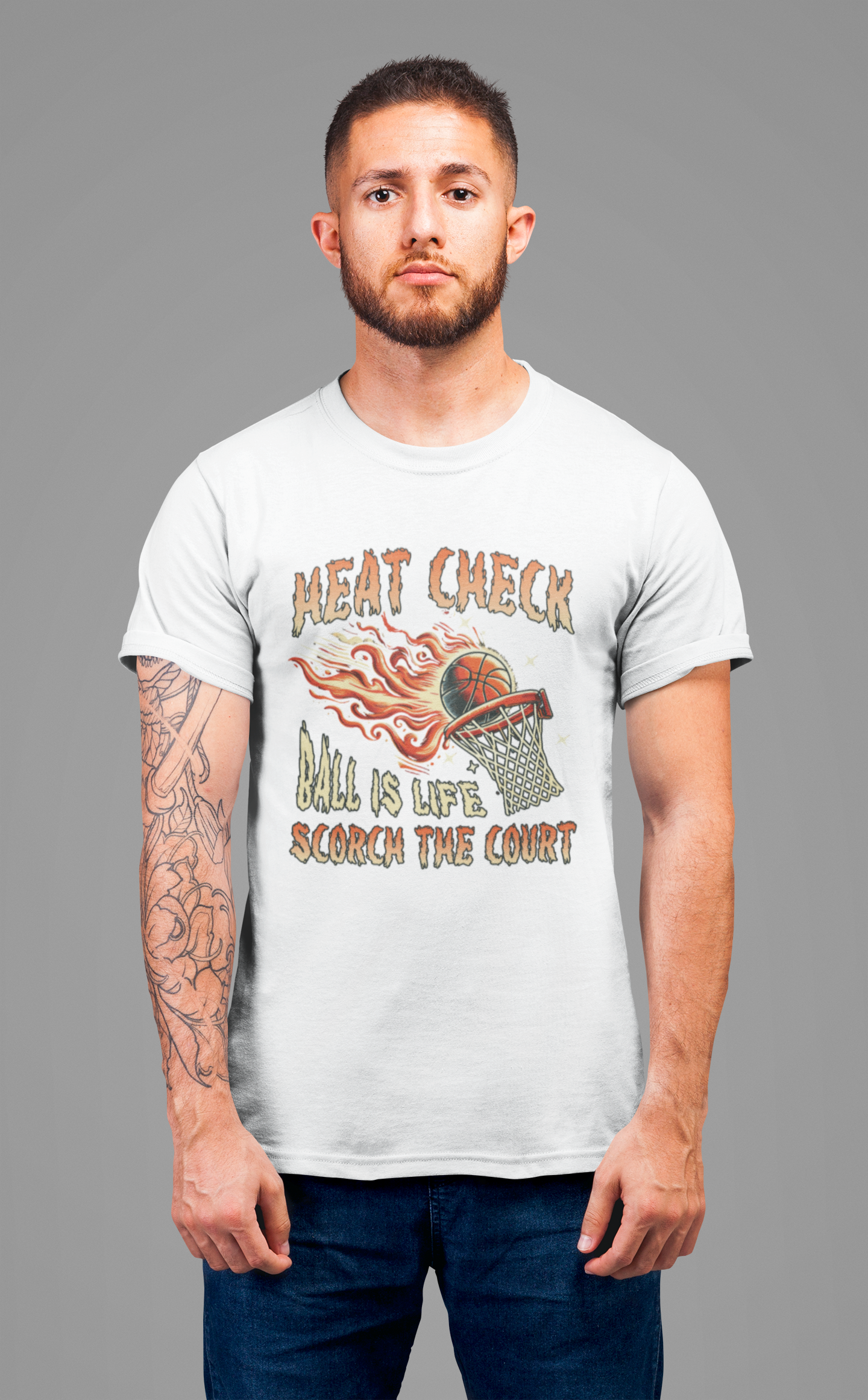 Heat Check Basketball Flames On Fire Scorch the Court Sports T-Shirt