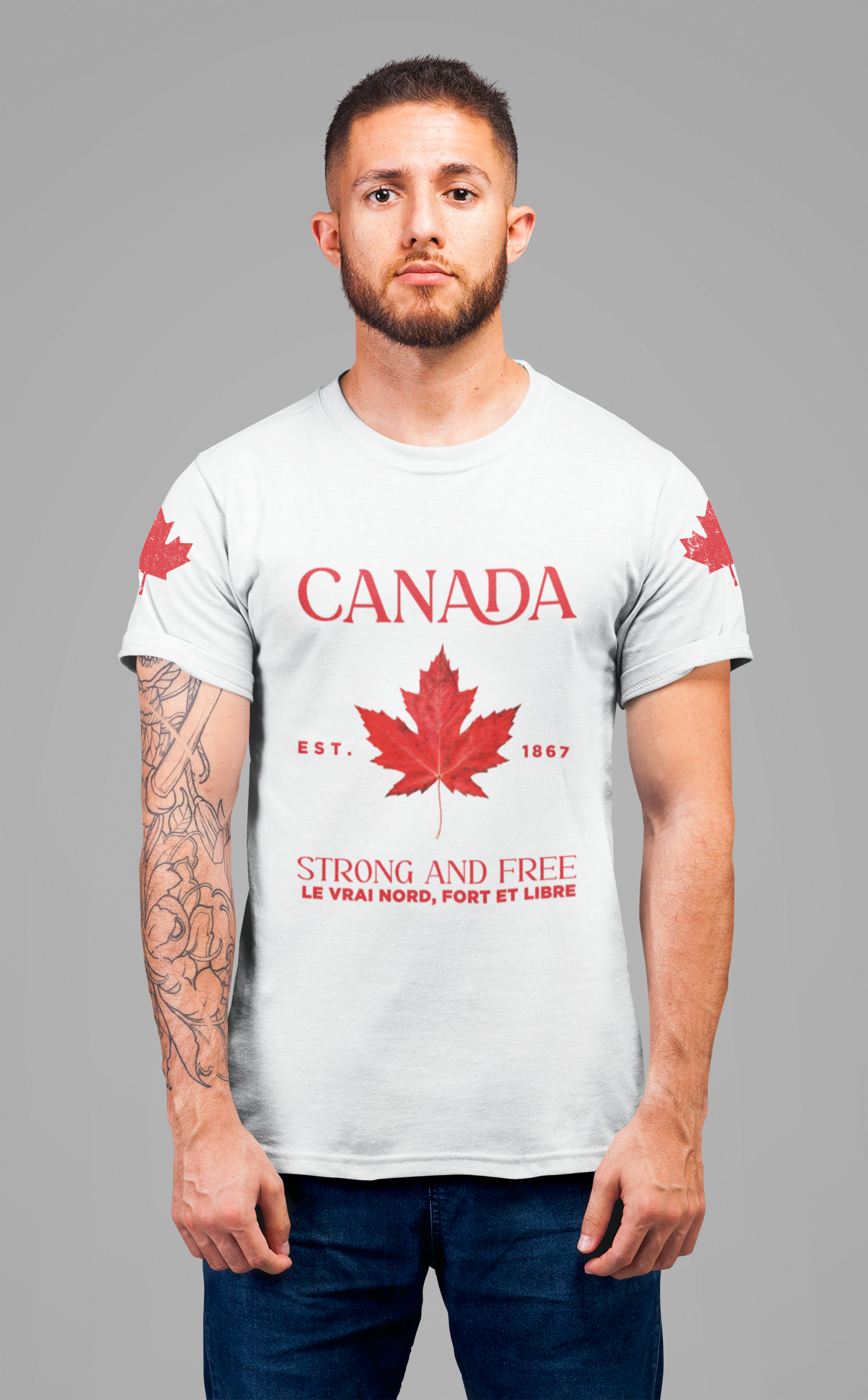 Canada Strong and Free Maple Heritage - Red  Print T-Shirt