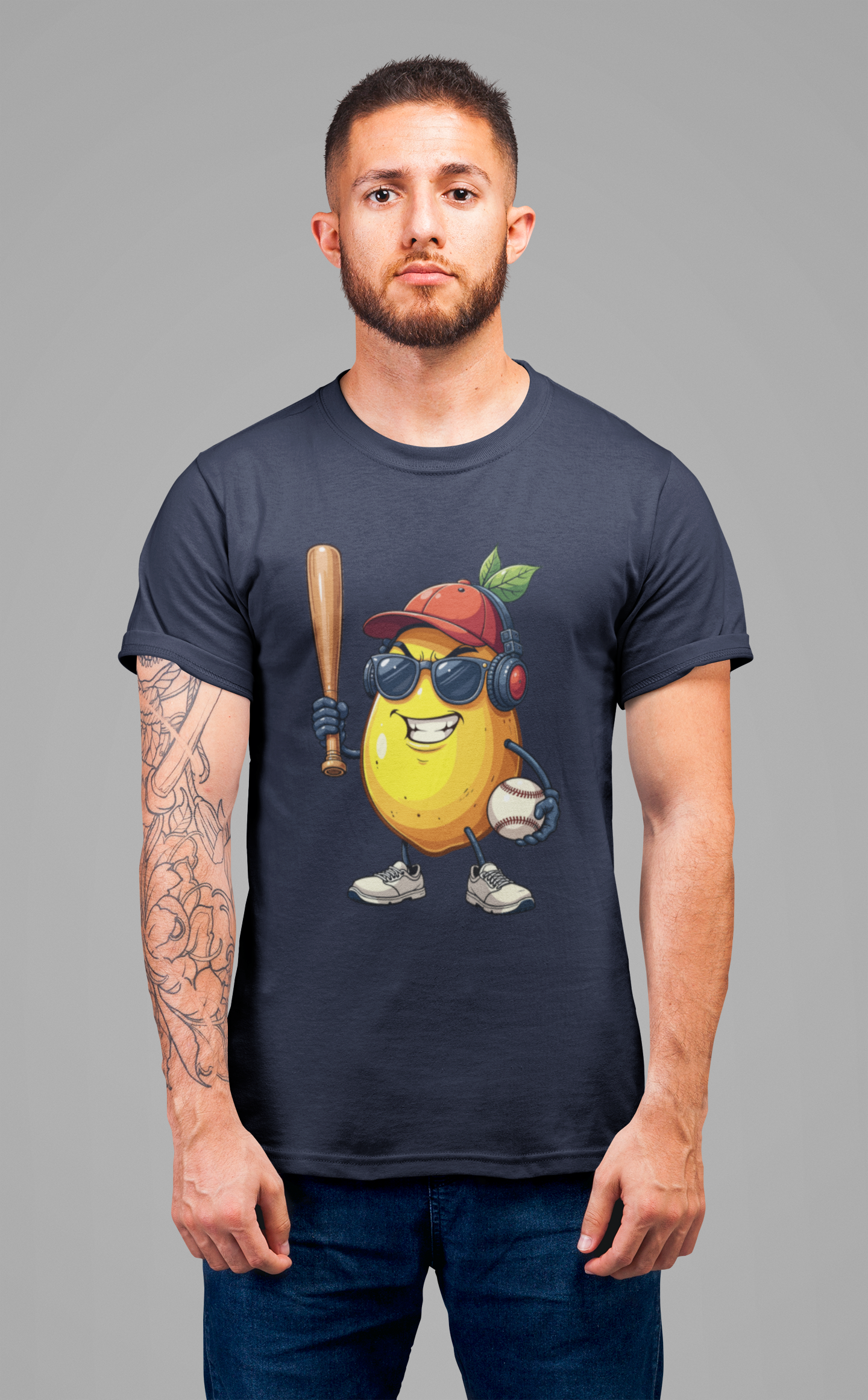 Aggressive Lemon Baseball Mascot Tshirt Bold Sports Fruit Character Design