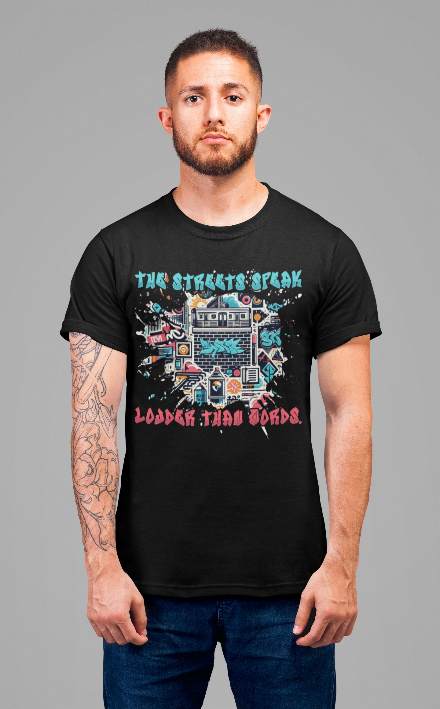 The Streets Speak Louder Than Words Tshirt – Cityscape with Graffiti Street Art Revolution