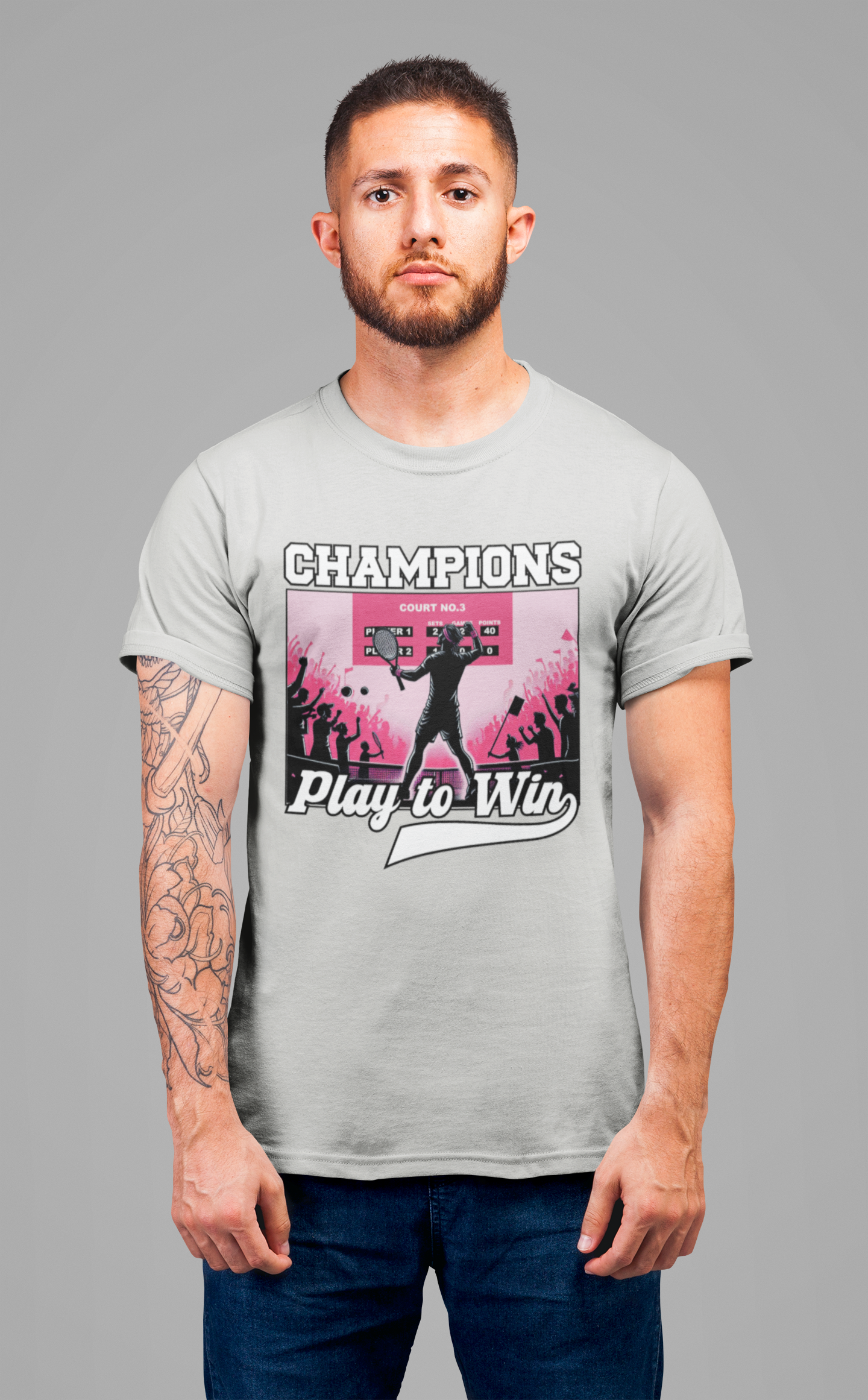 Champions Play to Win – Tennis Victory Celebration Graphic T-Shirt