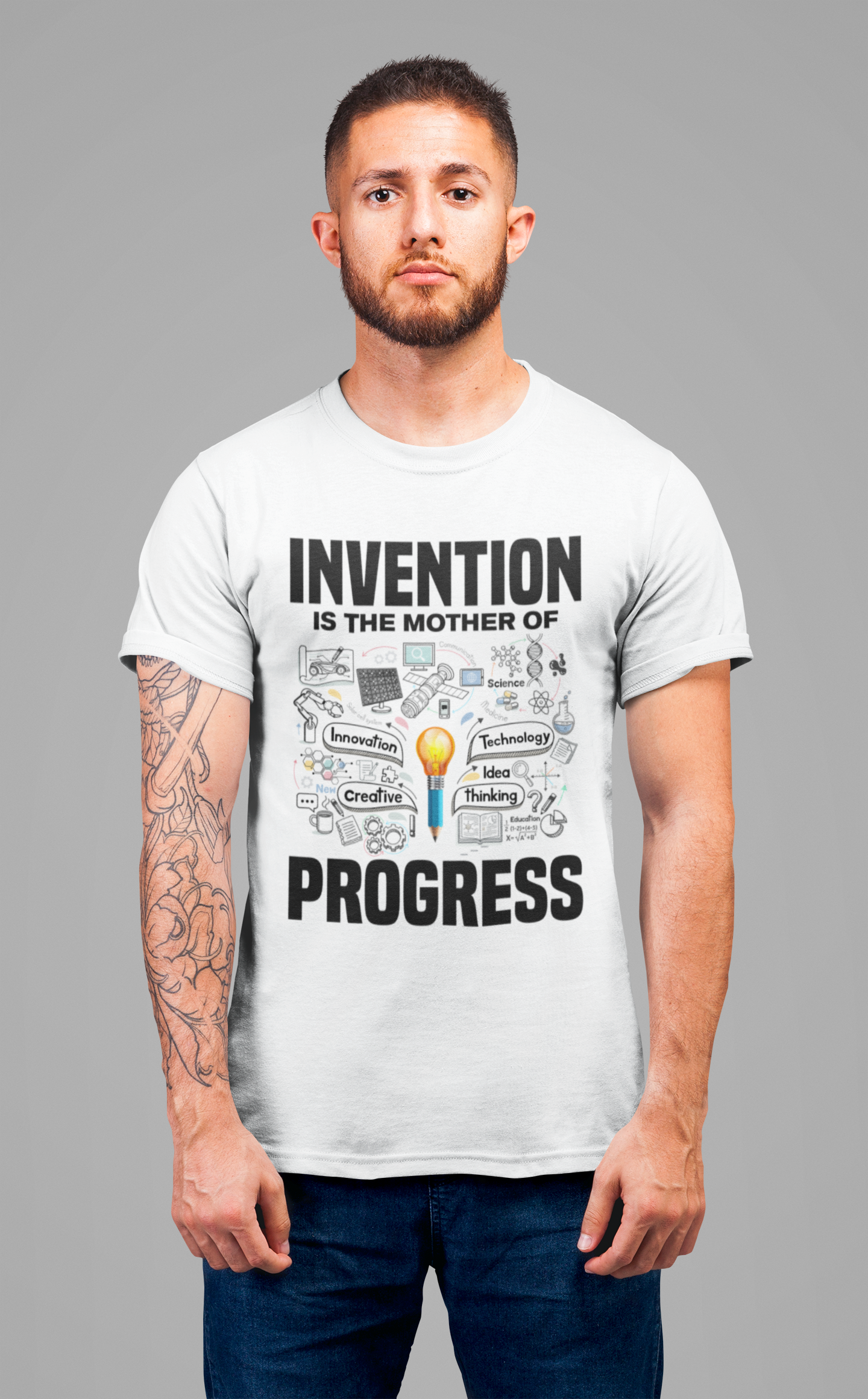 Invention is the Mother of Progress Tee, Innovation Quote Shirt, Science History Top, Progress Driven Graphic Tee, STEM Gift