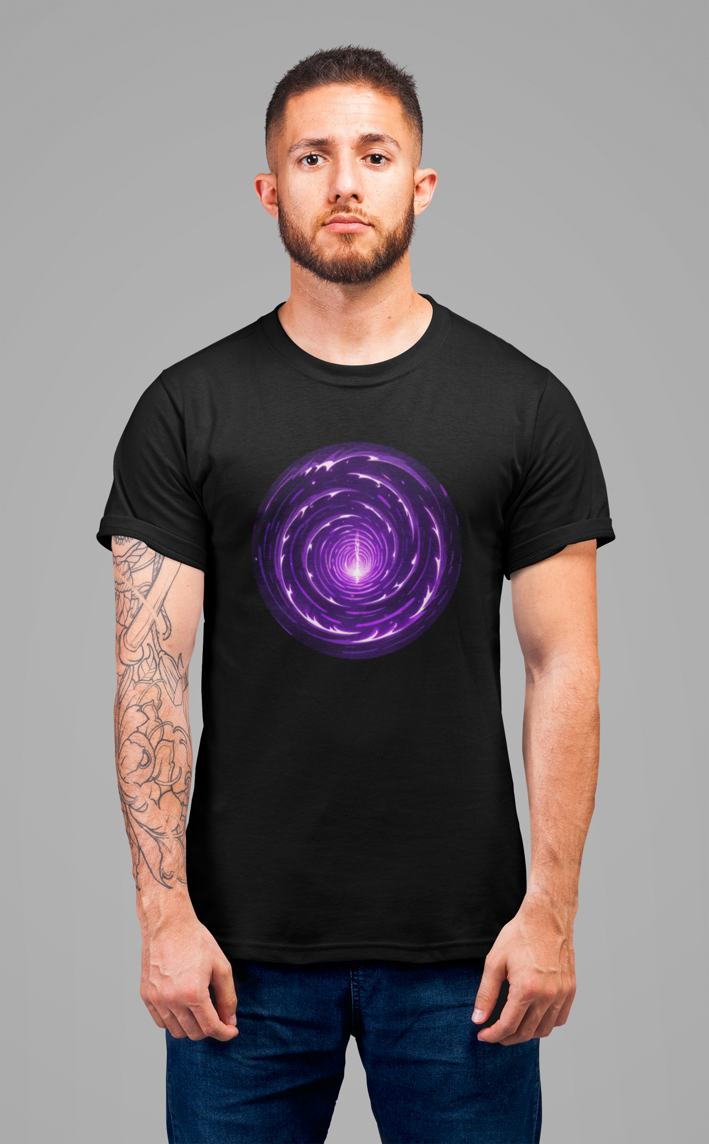 Silently Spiraling – Large Purple Spiral Graphic T-Shirt