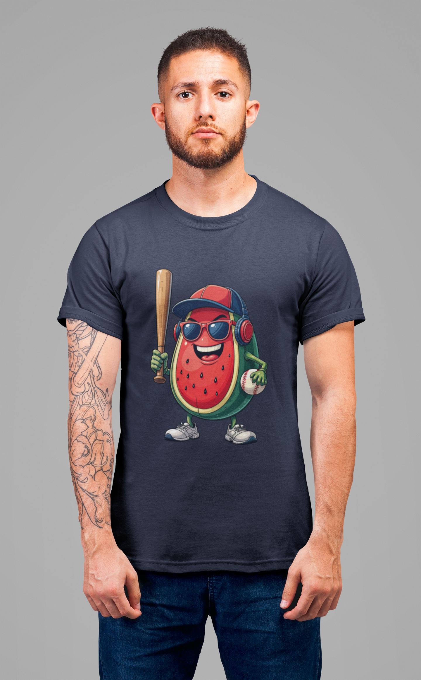 Happy Watermelon Baseball Mascot Tshirt Fun Sports Fruit Character Design