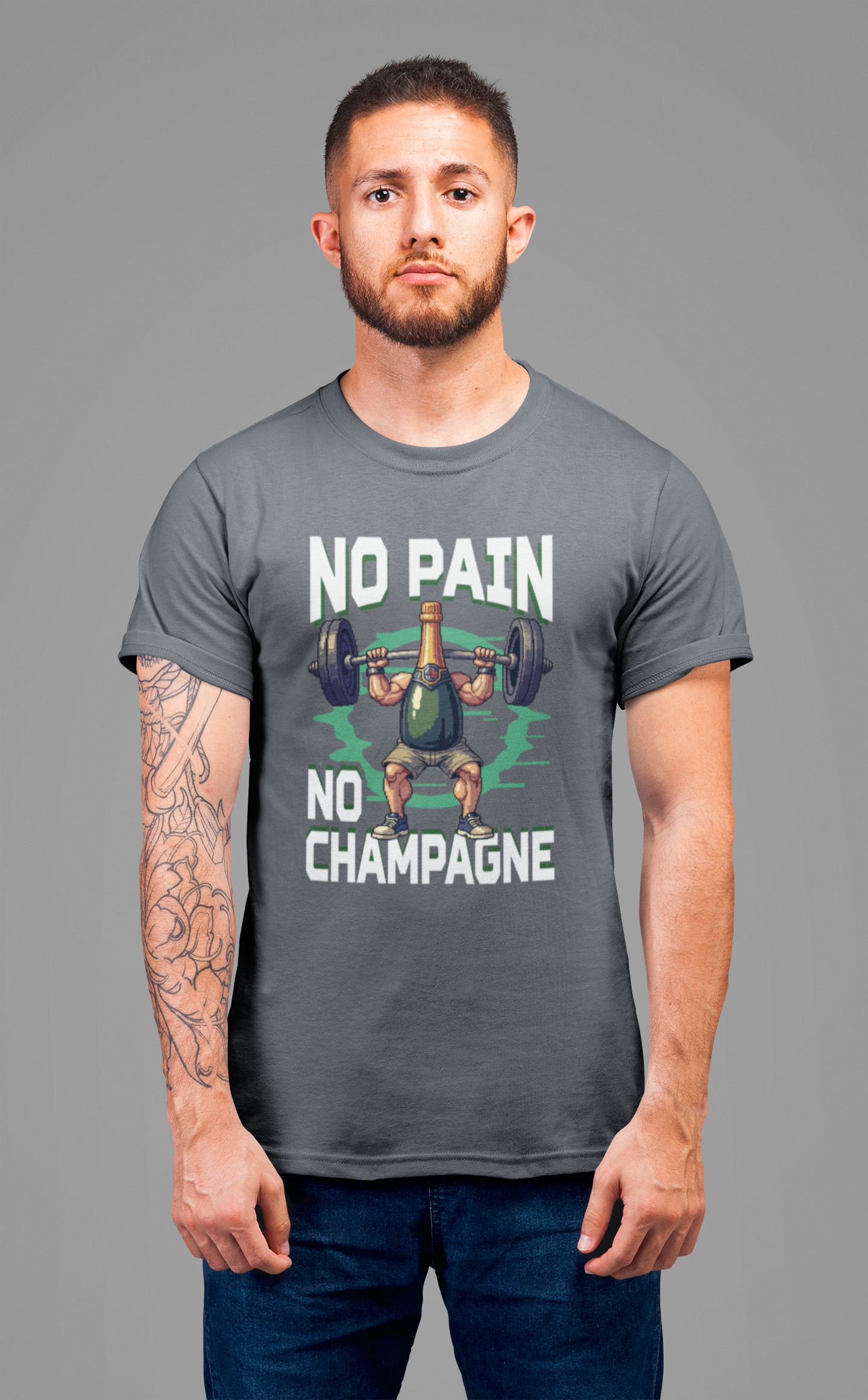 No Pain No Champagne Motivational Fitness Tee for Workout Lovers Who Earn Their Bubbles with Every Squat Push and Power Move