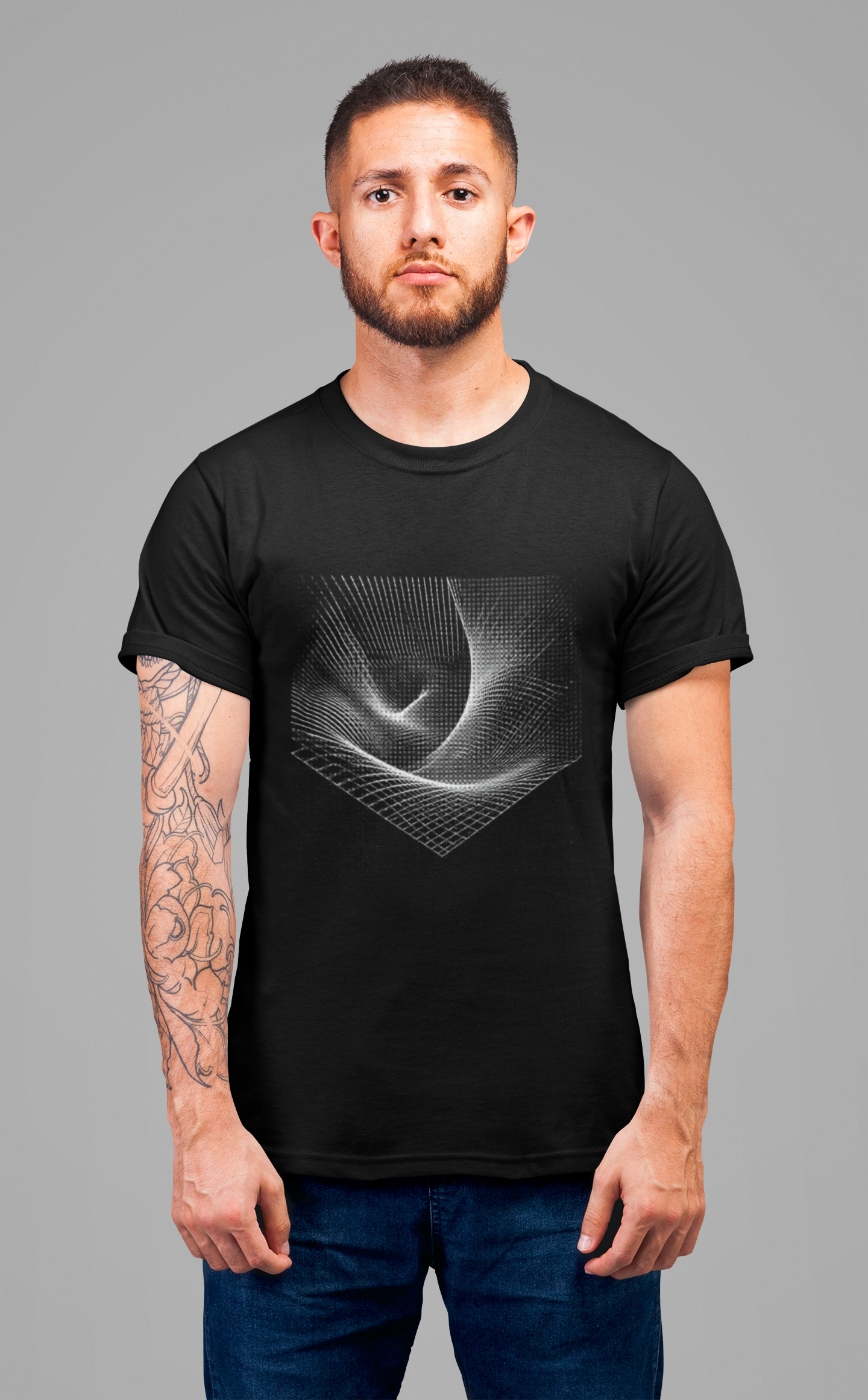 Grid Distortion – Abstract Warped Grid Pattern Graphic T-Shirt
