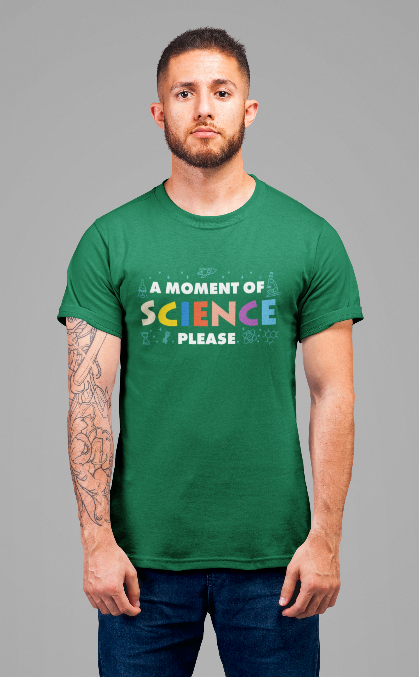 A Moment of Science Please Tshirt – Science Tools & Equipment Icons