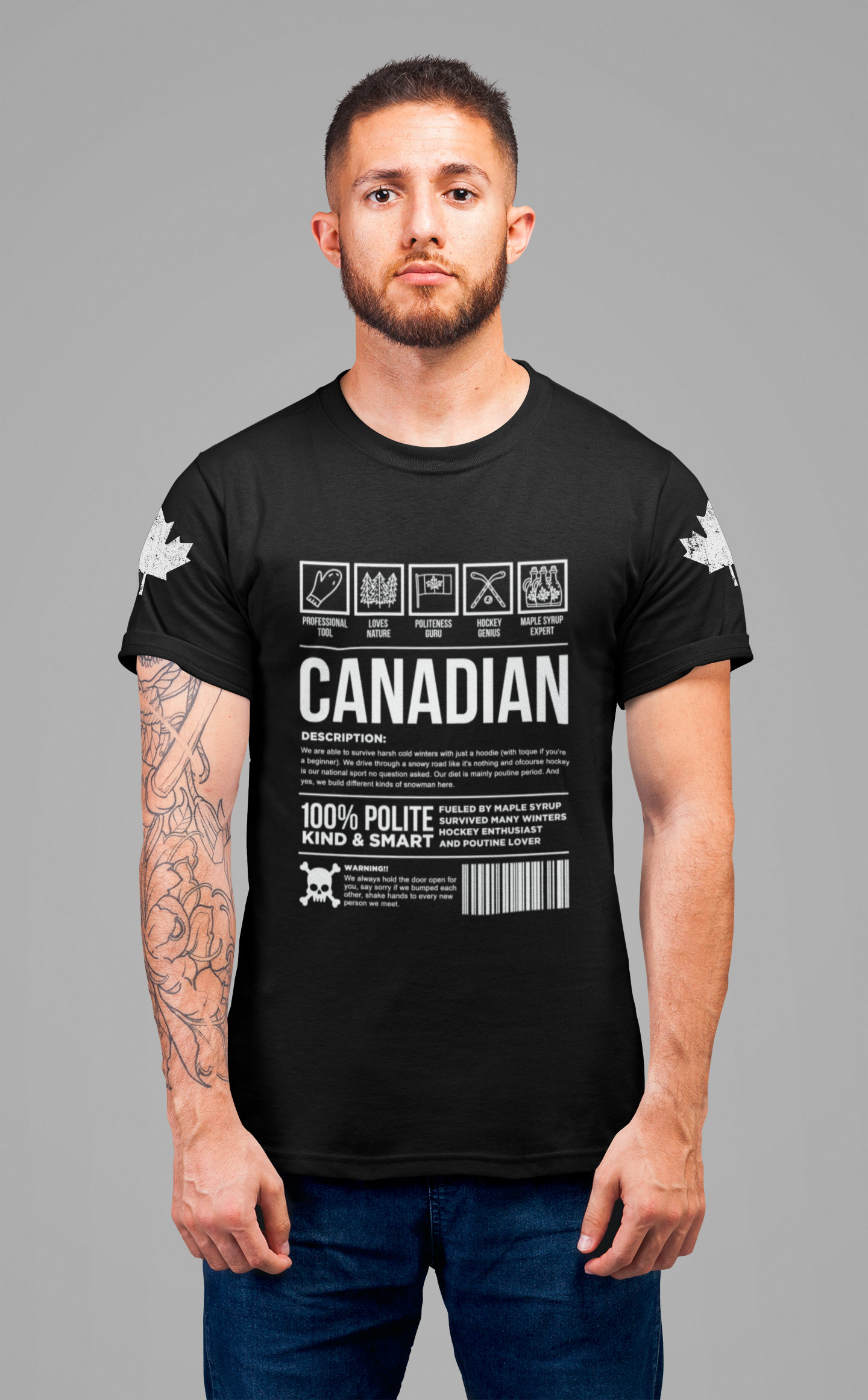 Canadian Traits Nutrition Facts - White Print T-Shirt
