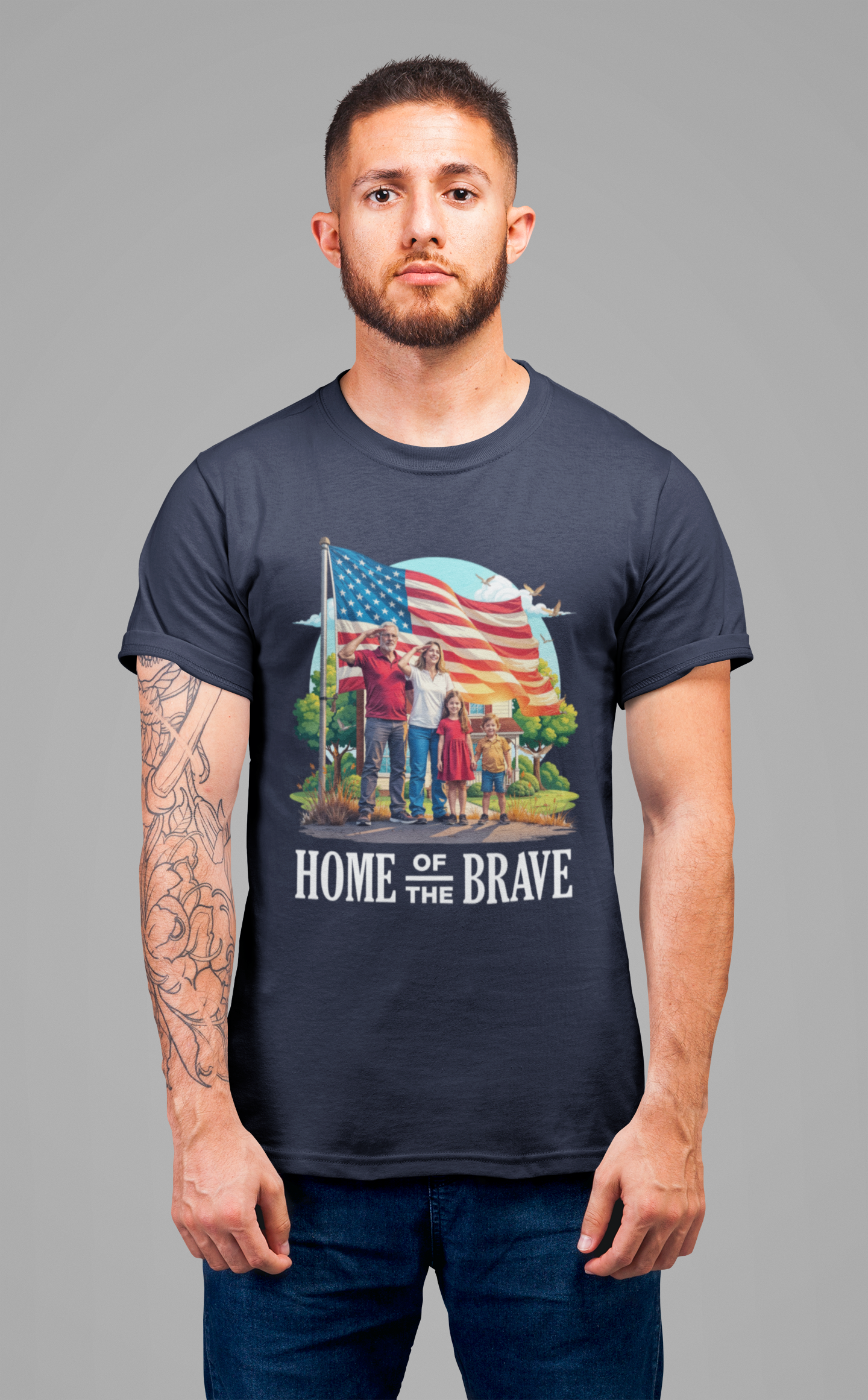 Home of the Brave | Patriotic Family Salute & US Flag T-Shirt