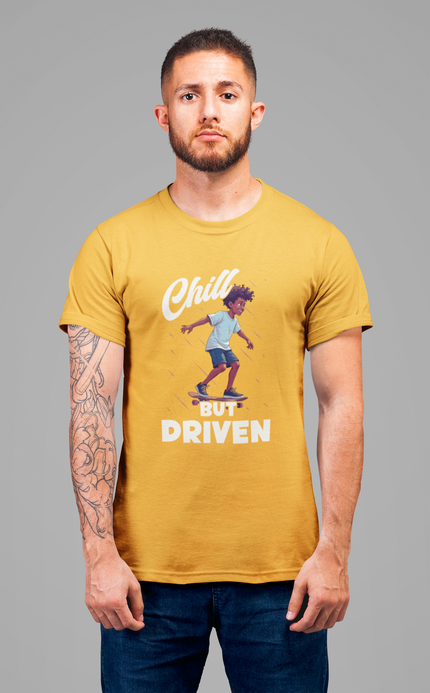 Chill but Driven – Happy Boy on Skateboard Graphic T-Shirt