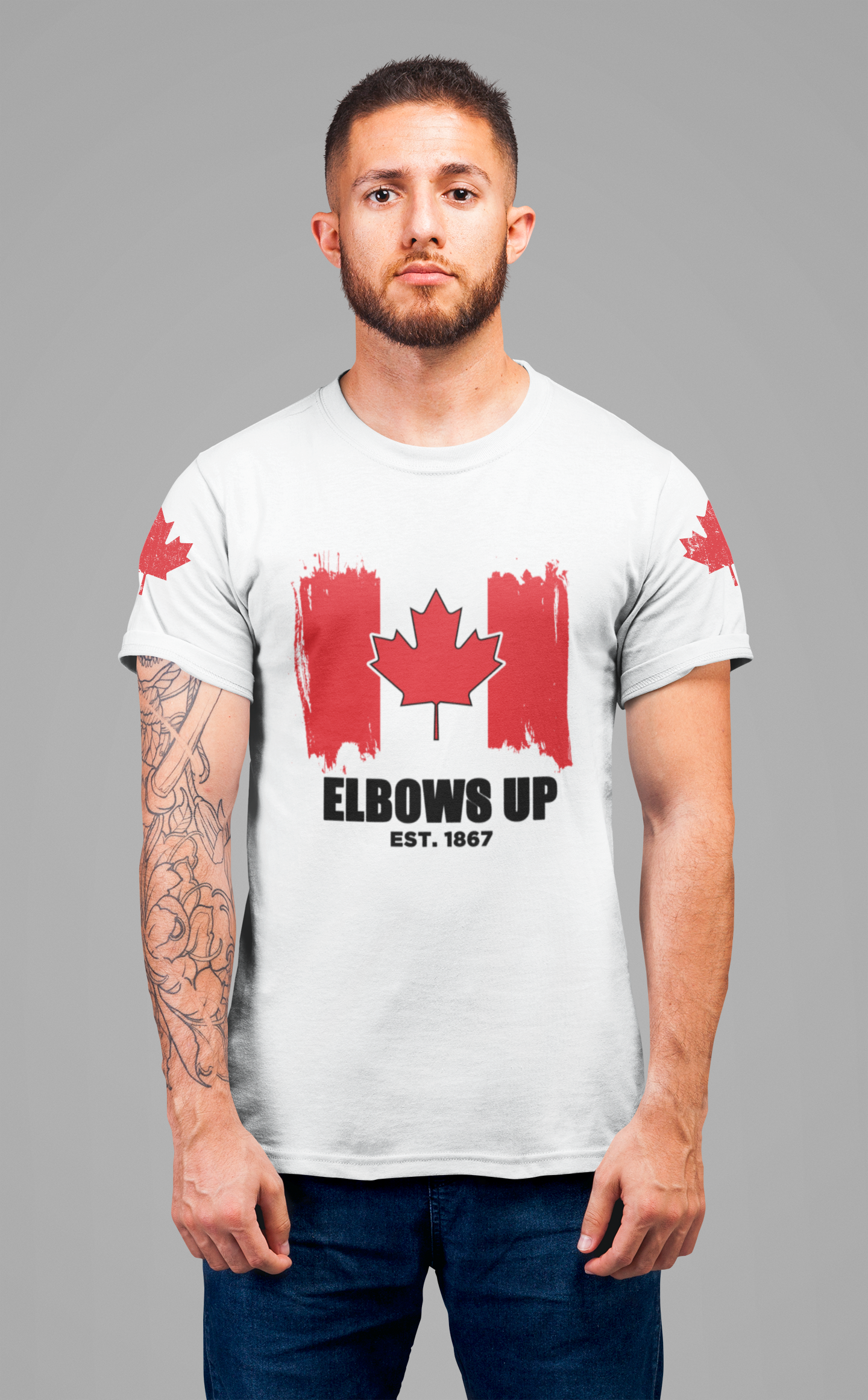 Elbows Up Canada Flag Brushstroke T-Shirt