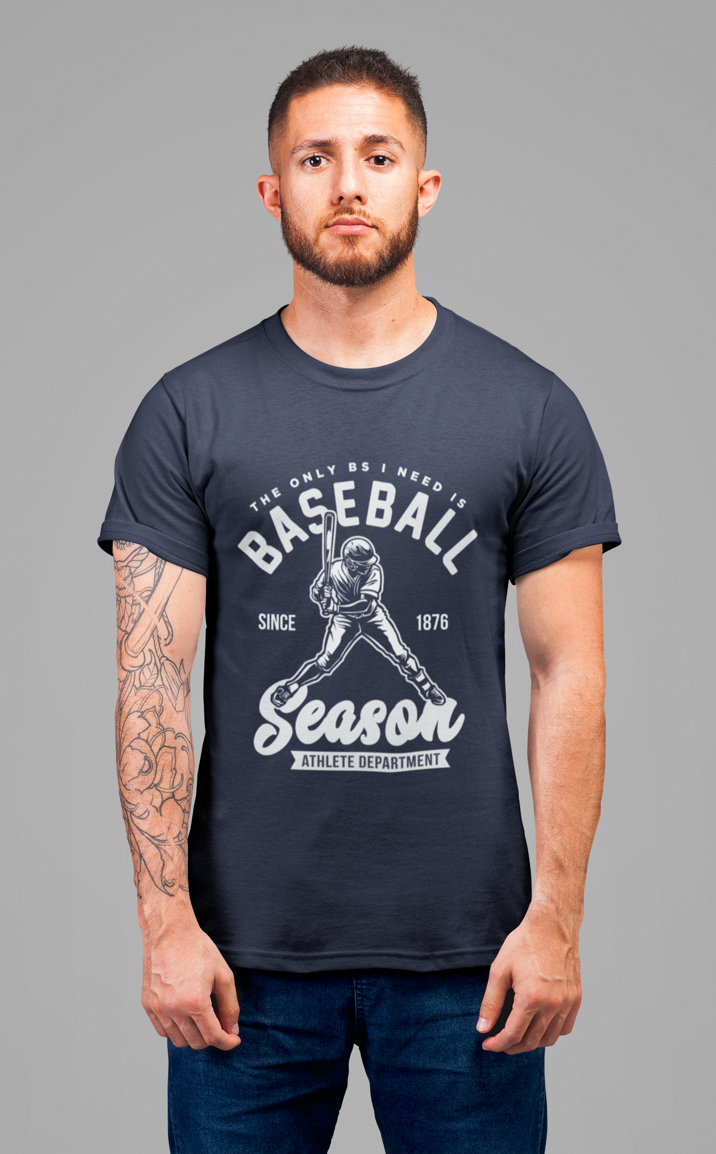 Baseball tshirt - Baseball Season Tshirt Baseball Player Graphic with "The Only BS I Need is Baseball" Text