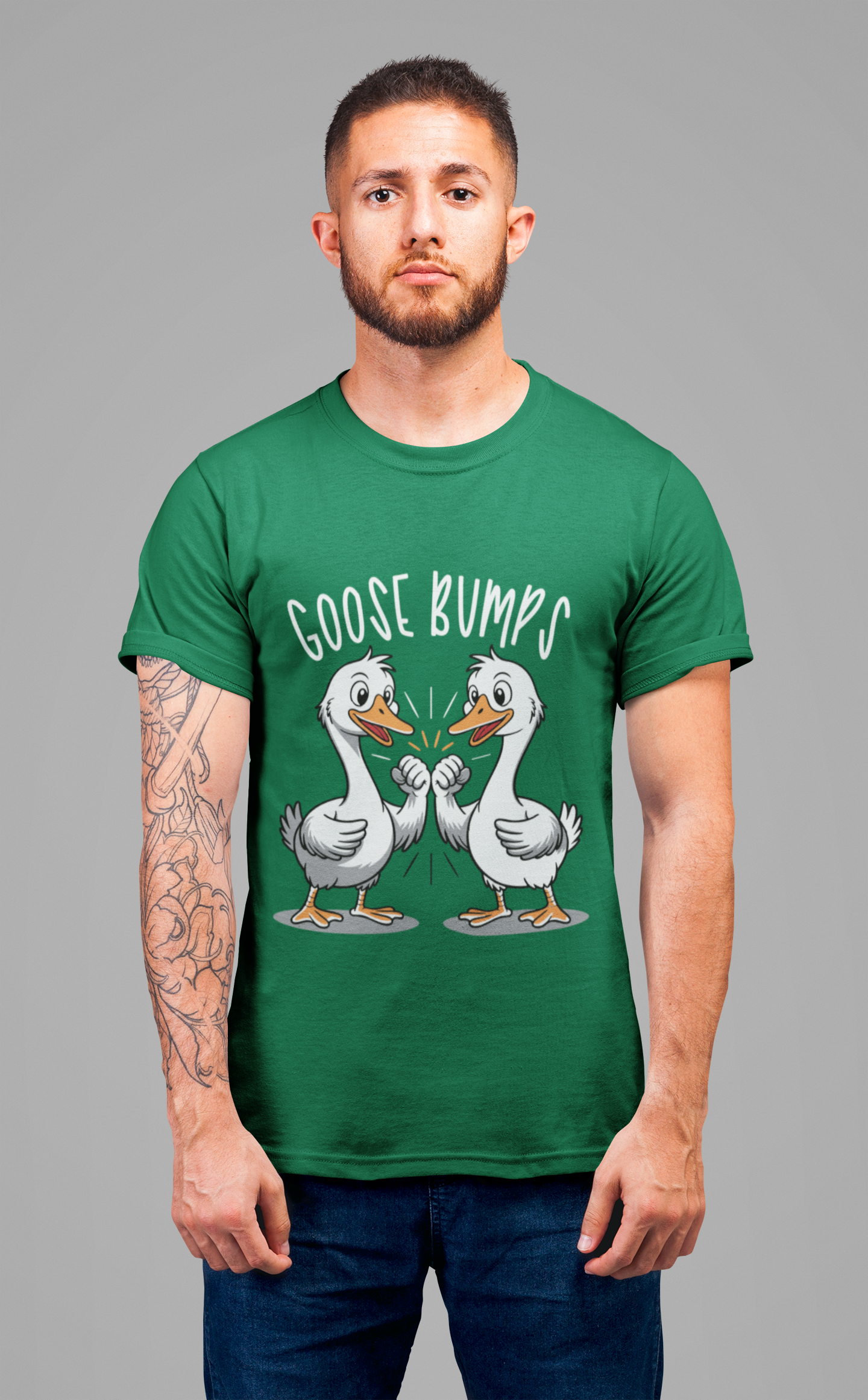 Goose Bumps Funny T-Shirt – Two Geese Fist Bump Cartoon Graphic Tee ...