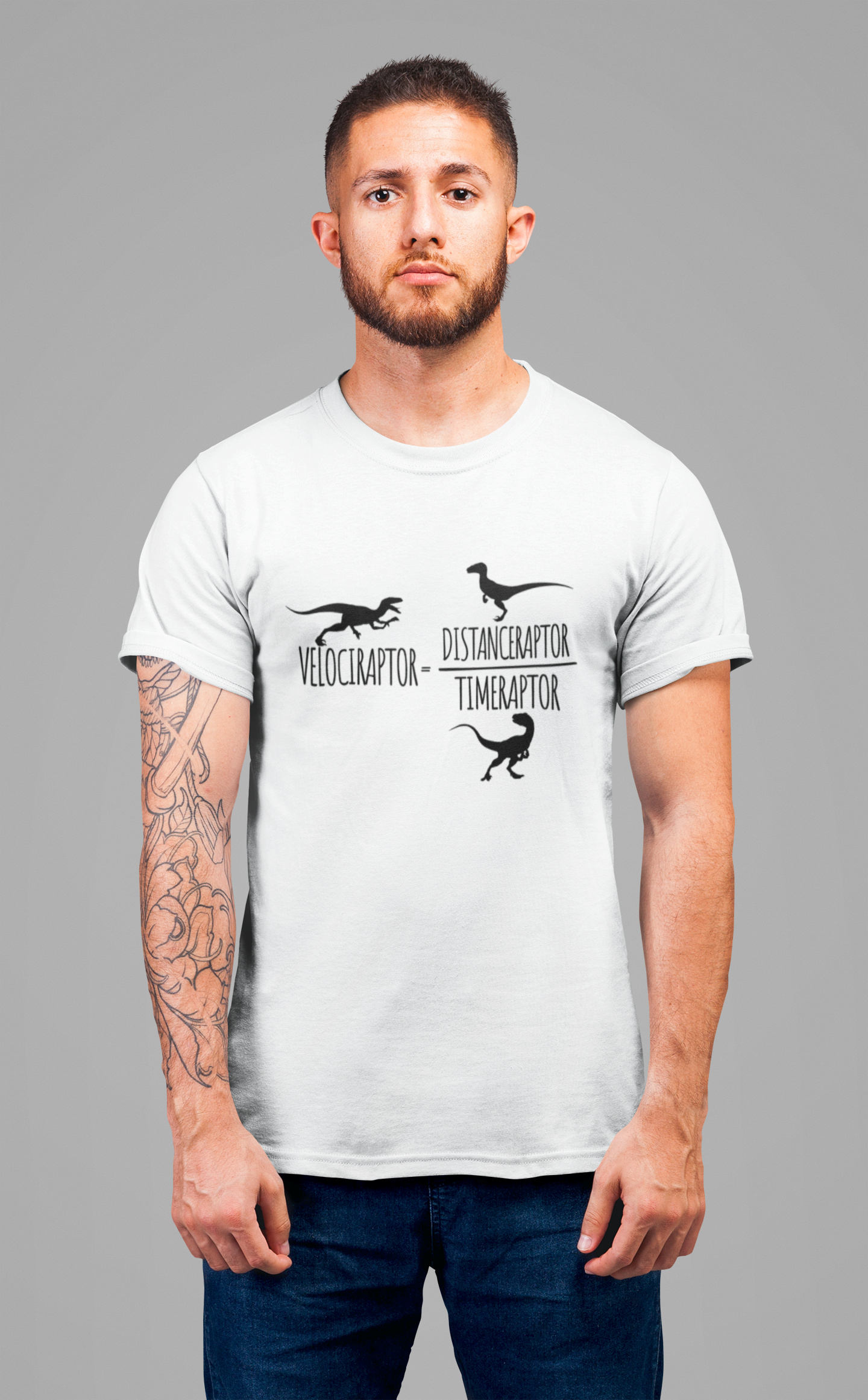 Dinosaur Math Joke Tee – Velociraptor = Distanceraptor / Timeraptor