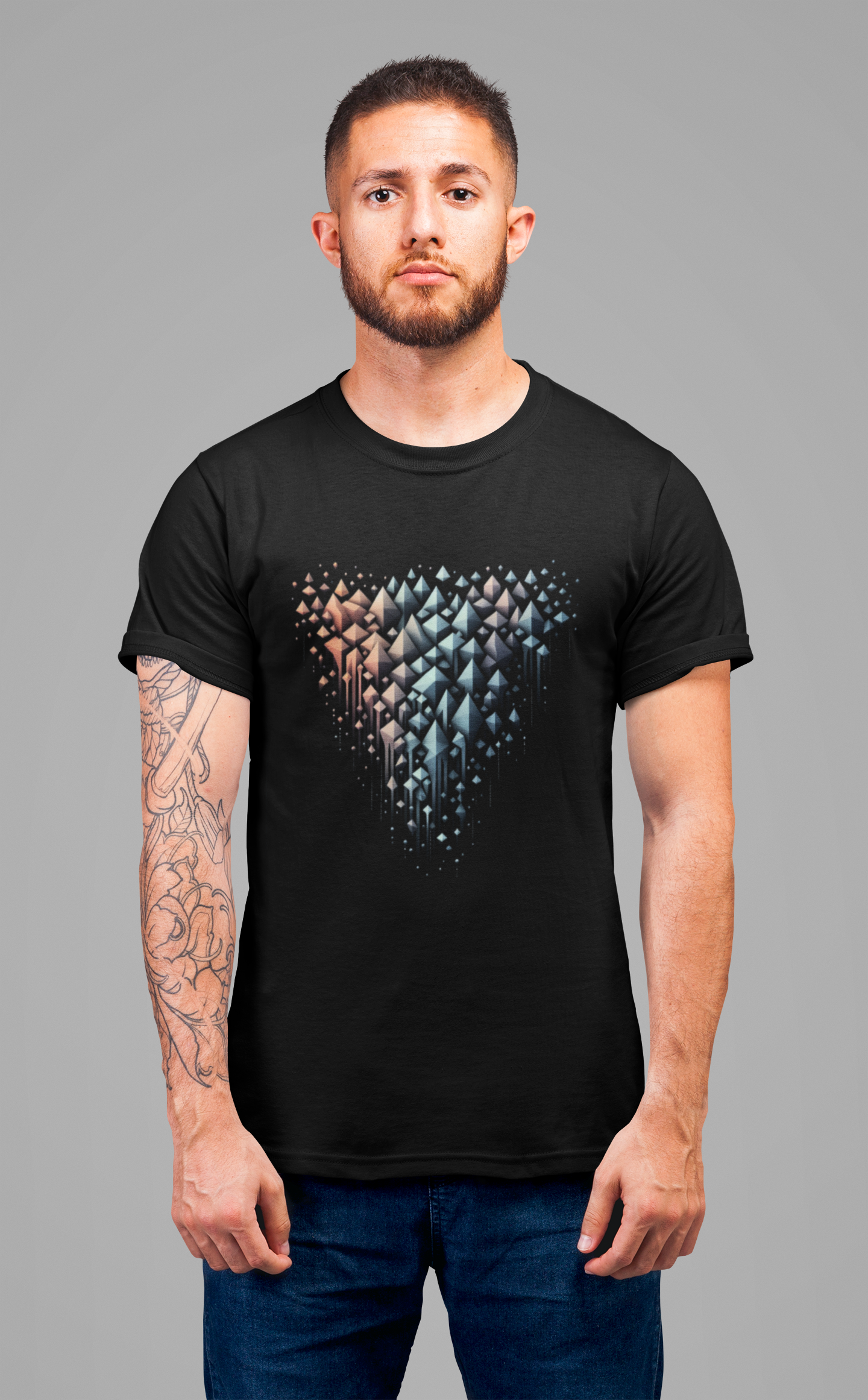 Triangle Cascade – Abstract Pyramid Alignment Graphic T-Shirt