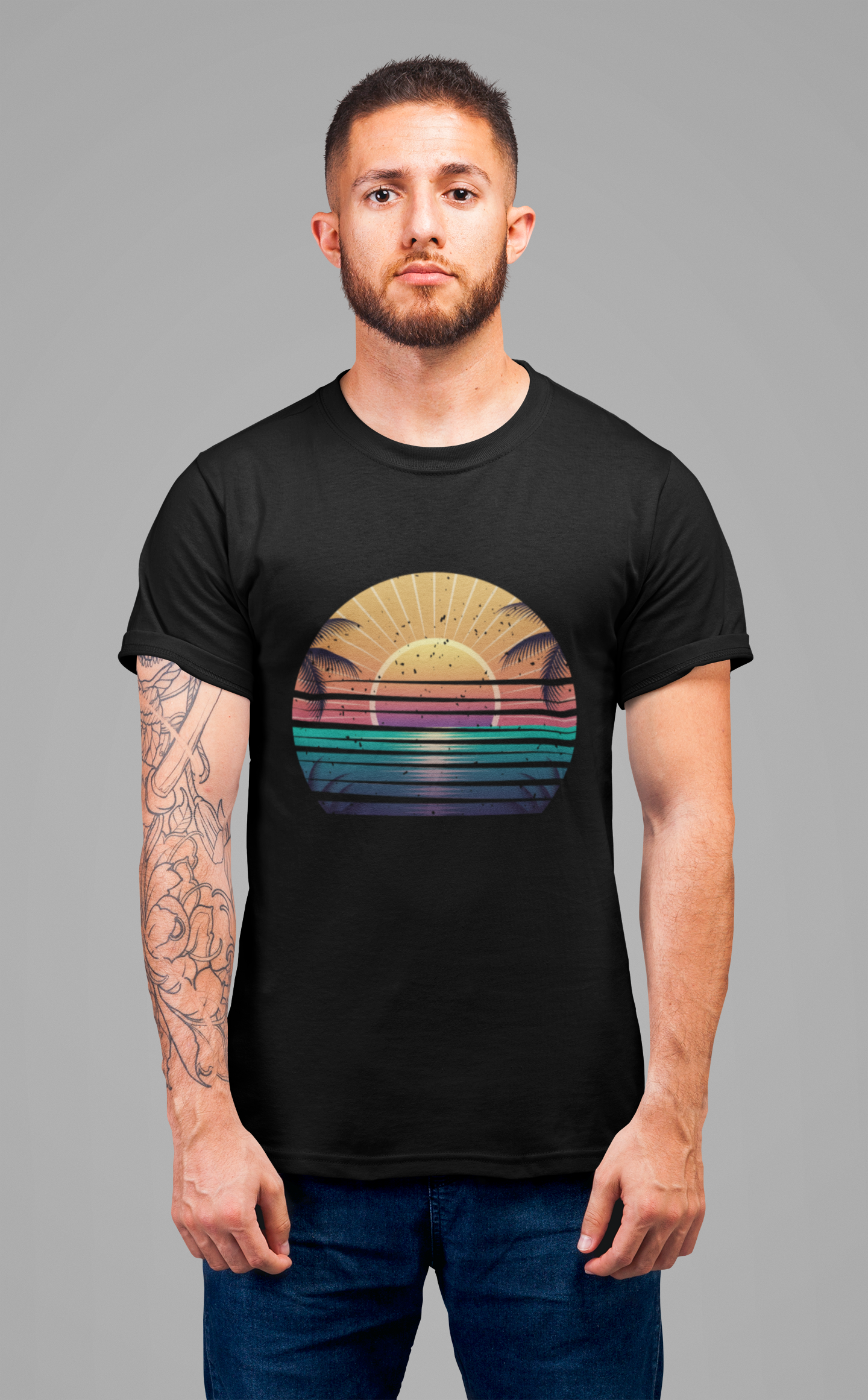 Sun Kissed & Ocean Blissed – Beach Sunset with Palm Trees Graphic T-Shirt