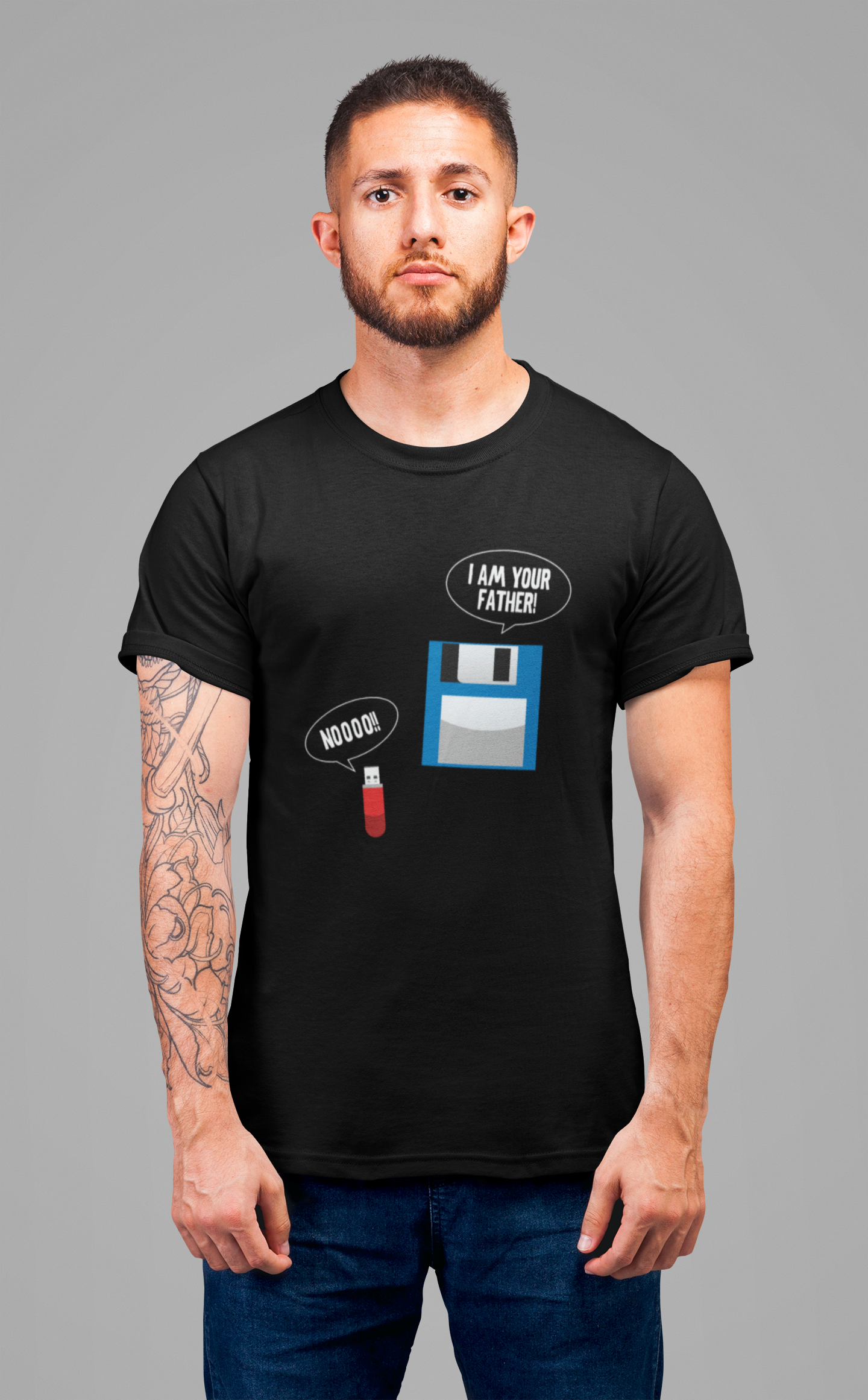 Funny Floppy Disk and USB Drive T-Shirt – I’m Your Father Retro Tech Meme