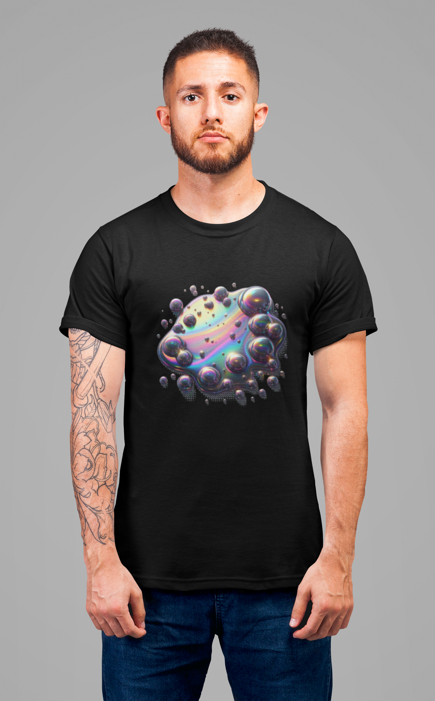 Oil Spill Fantasy – Iridescent Abstract Swirl Graphic T-Shirt