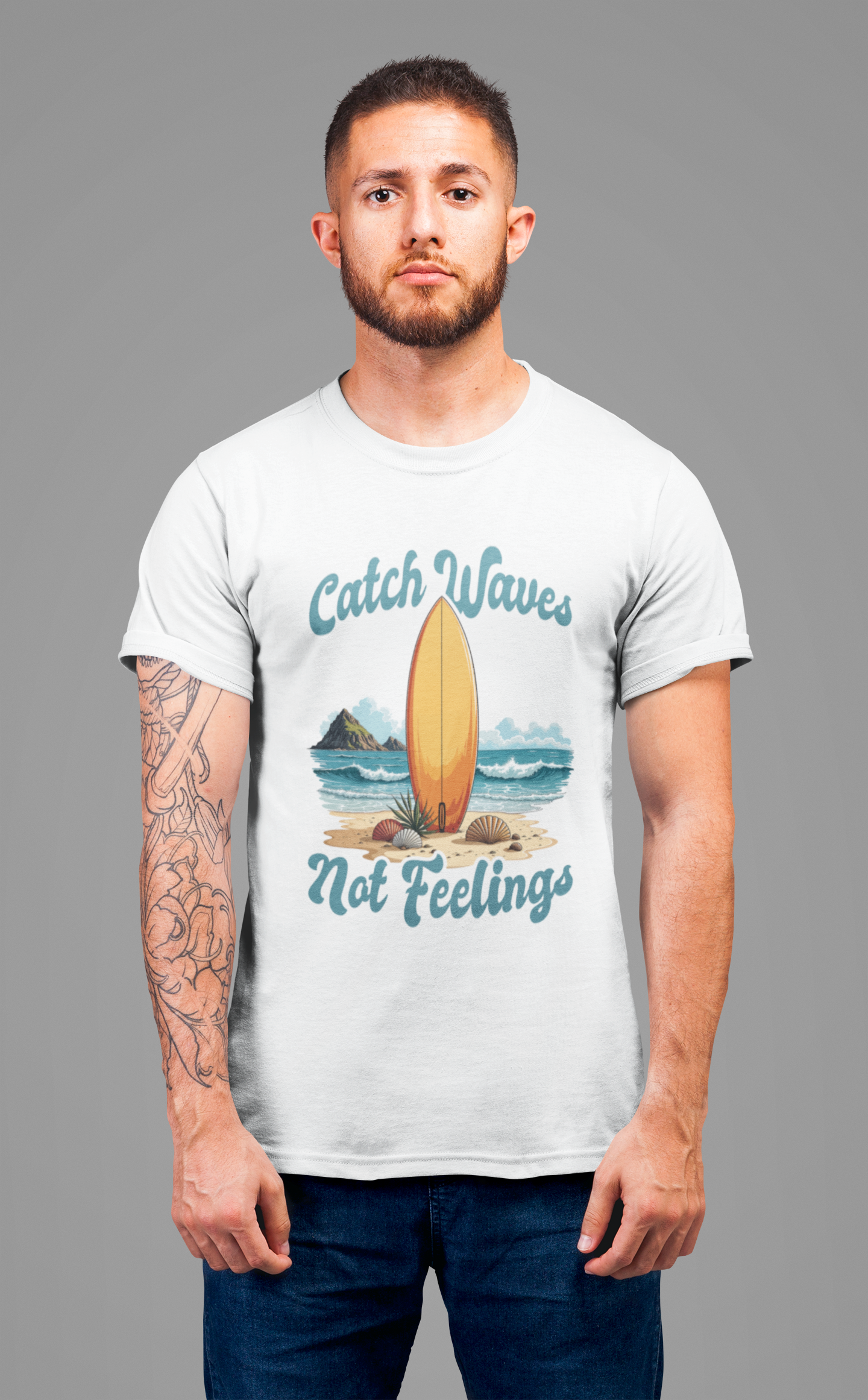 Catch Waves Not Feelings Funny Surf Beach T-Shirt