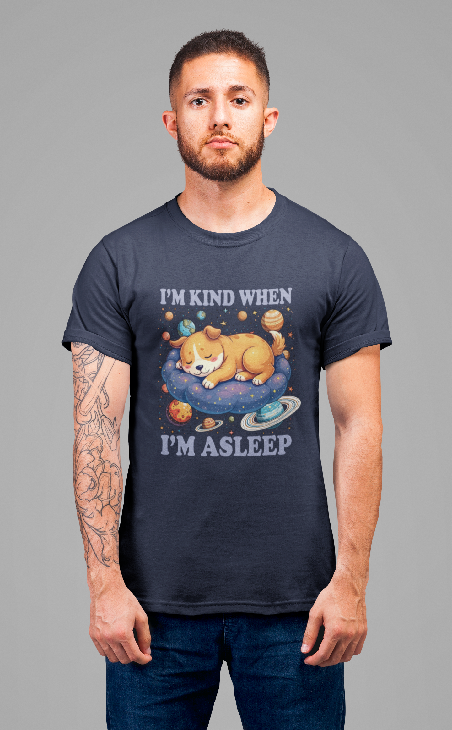 I'm Kind When I'm Asleep – Sleeping Puppy on Cloud with Dreamy Planets & Stars Graphic T-Shirt