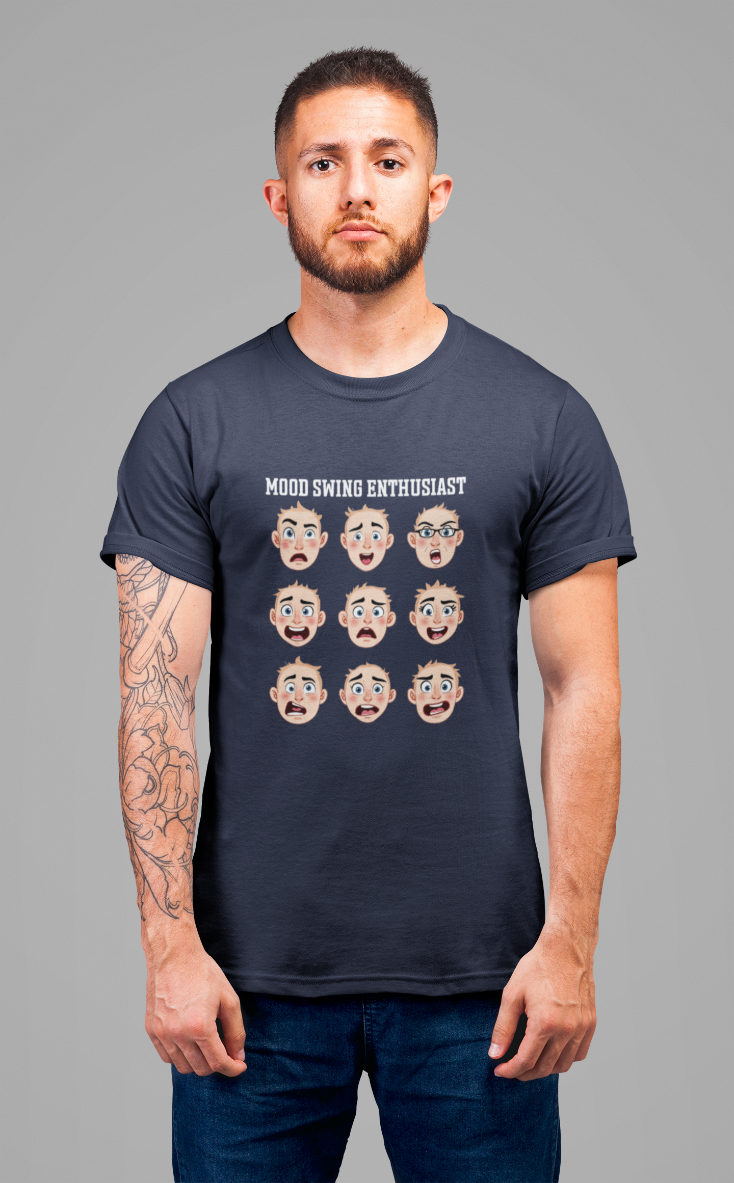 Mood Swing Enthusiast – Grid of Nine Expressive Faces Graphic T-Shirt