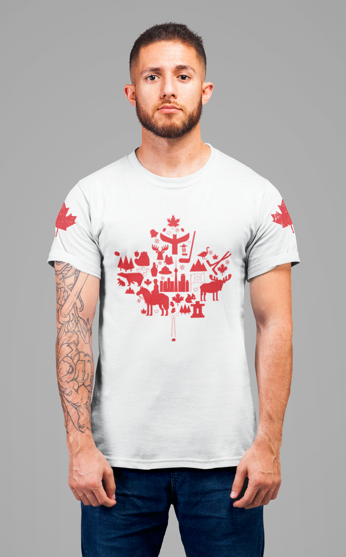 Canada Icons collage of iconic Canadian symbols Maple - Red Print T-Shirt
