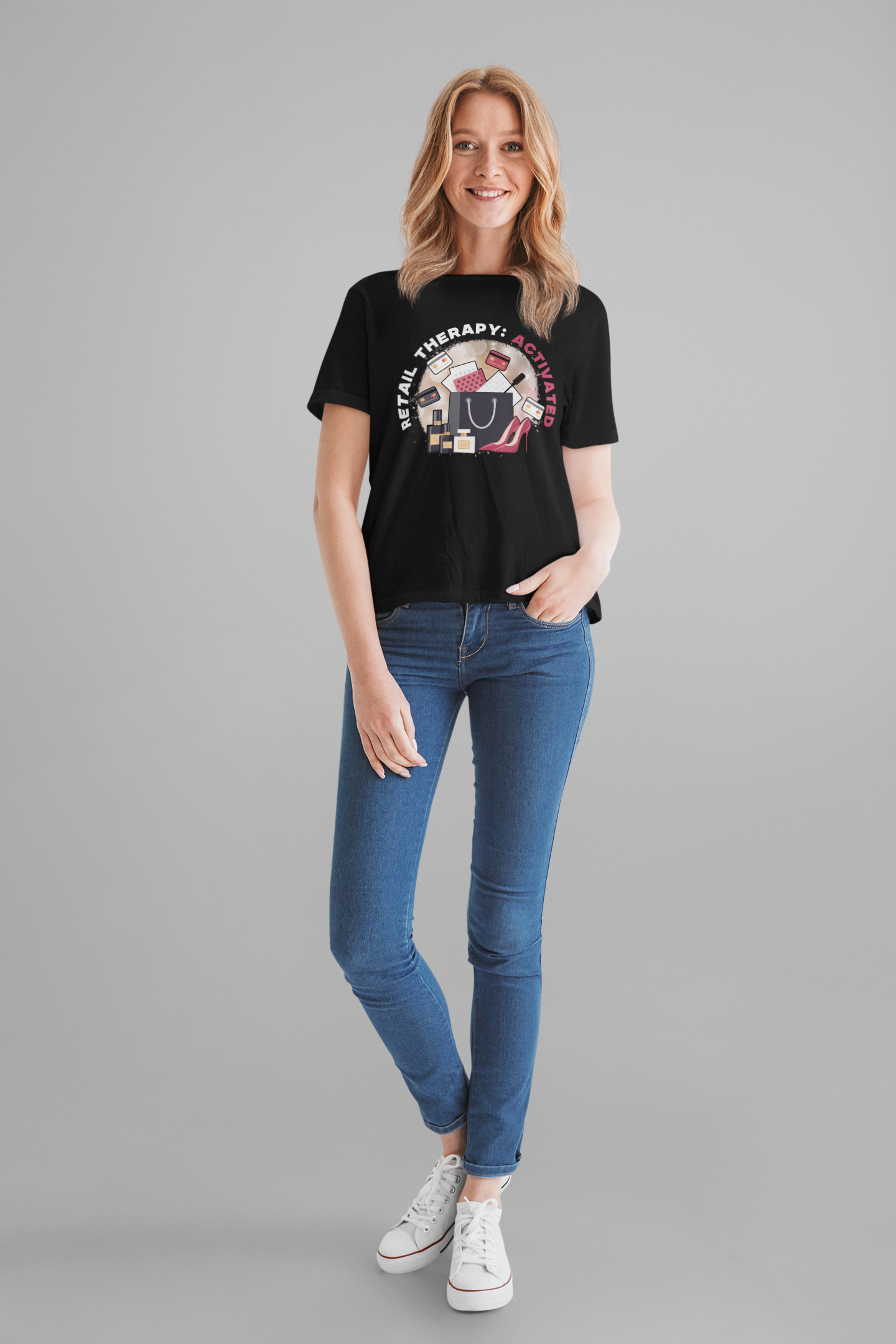 Retail Therapy Activated | Floating Cards & Shopping Haul Graphic T-Shirt