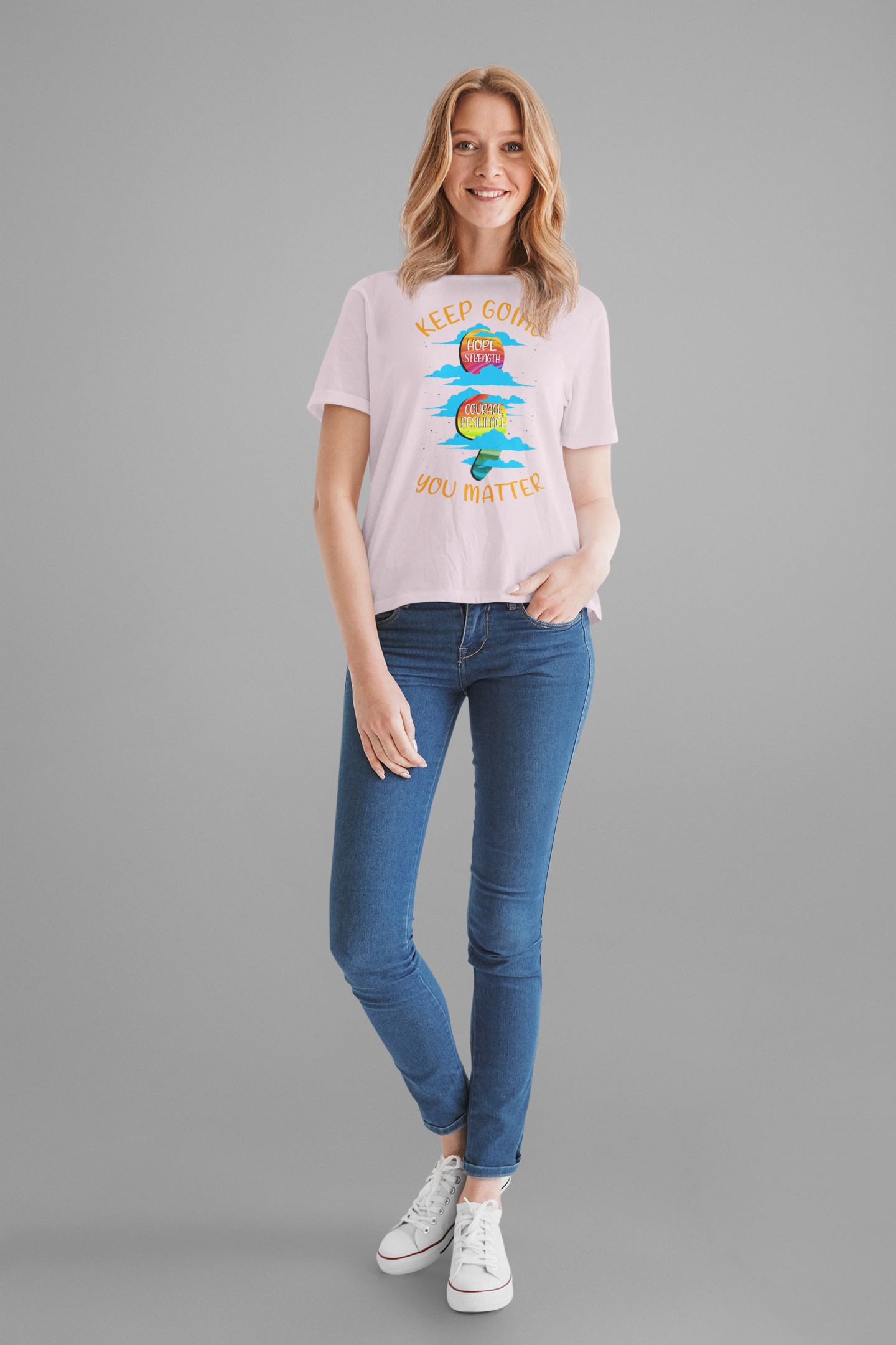Keep going Semi Colon Rainbow Affirmation  Graphic Statement Tee for Mental Health, Recovery, and the Story That Still Continues in Color