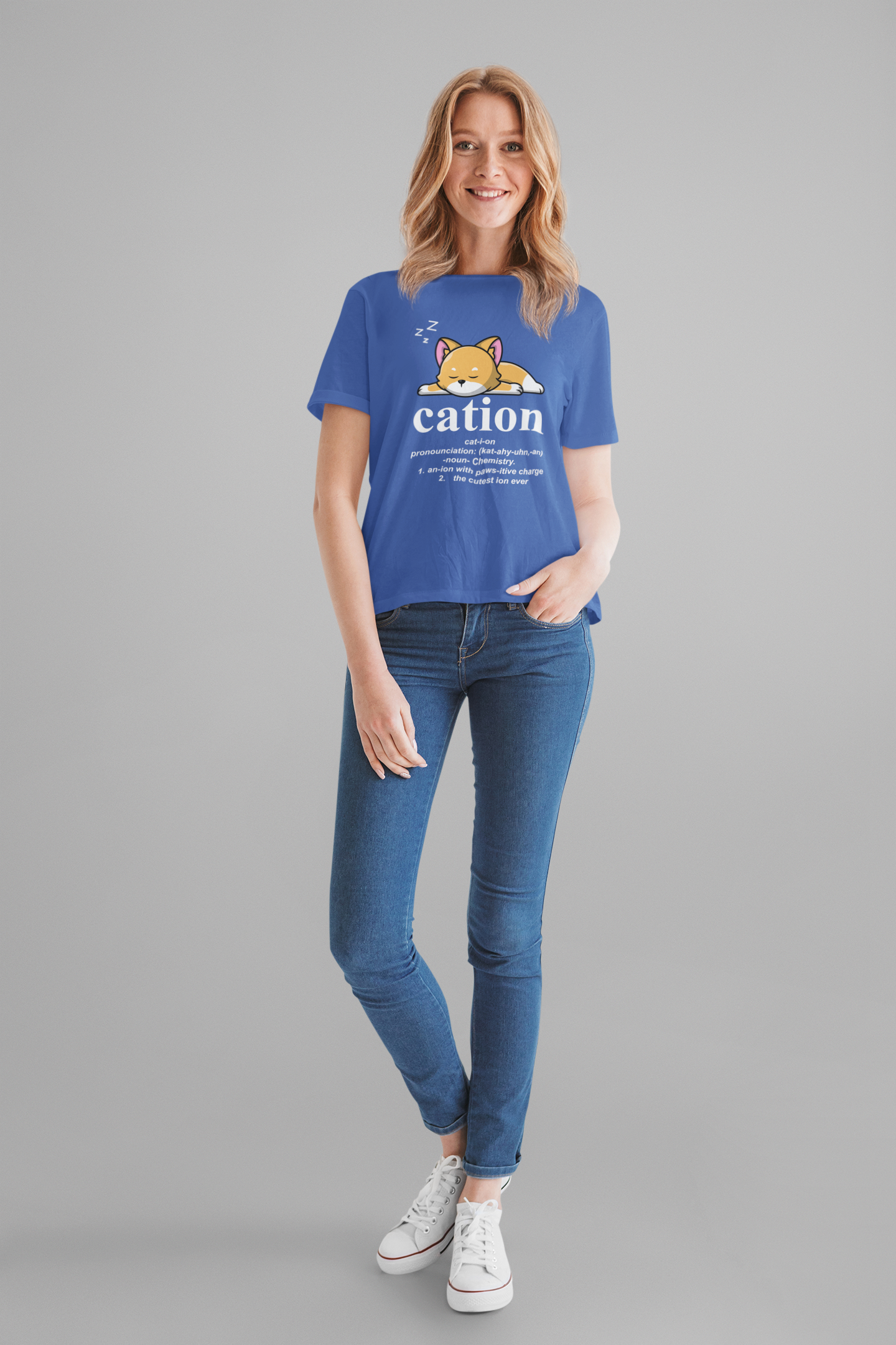 Caution Cat-i-on Tshirt – Lazy Sleepy Cat Chemistry Pun
