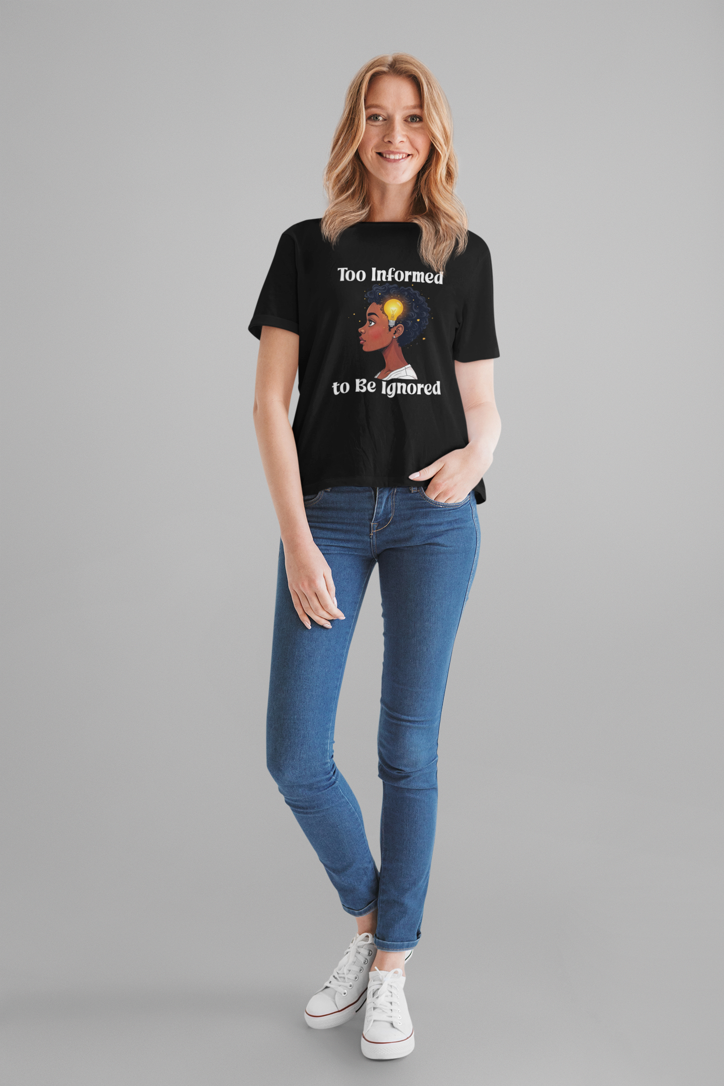 Too Informed to Be Ignored | Illuminated Insight Girl Graphic T-Shirt