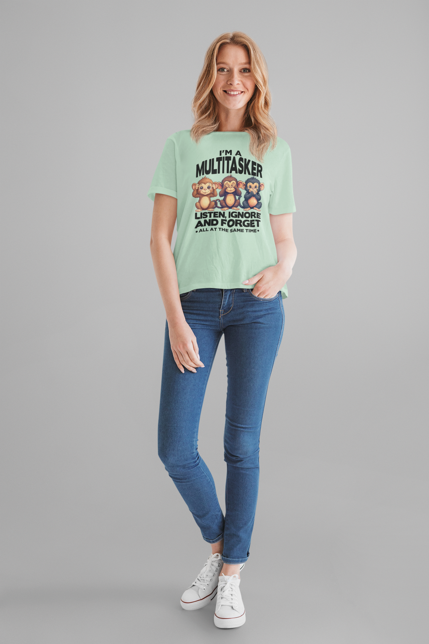 I'm a Multitasker Tshirt – Listen, Ignore, and Forget with Three Wise Monkeys Graphic