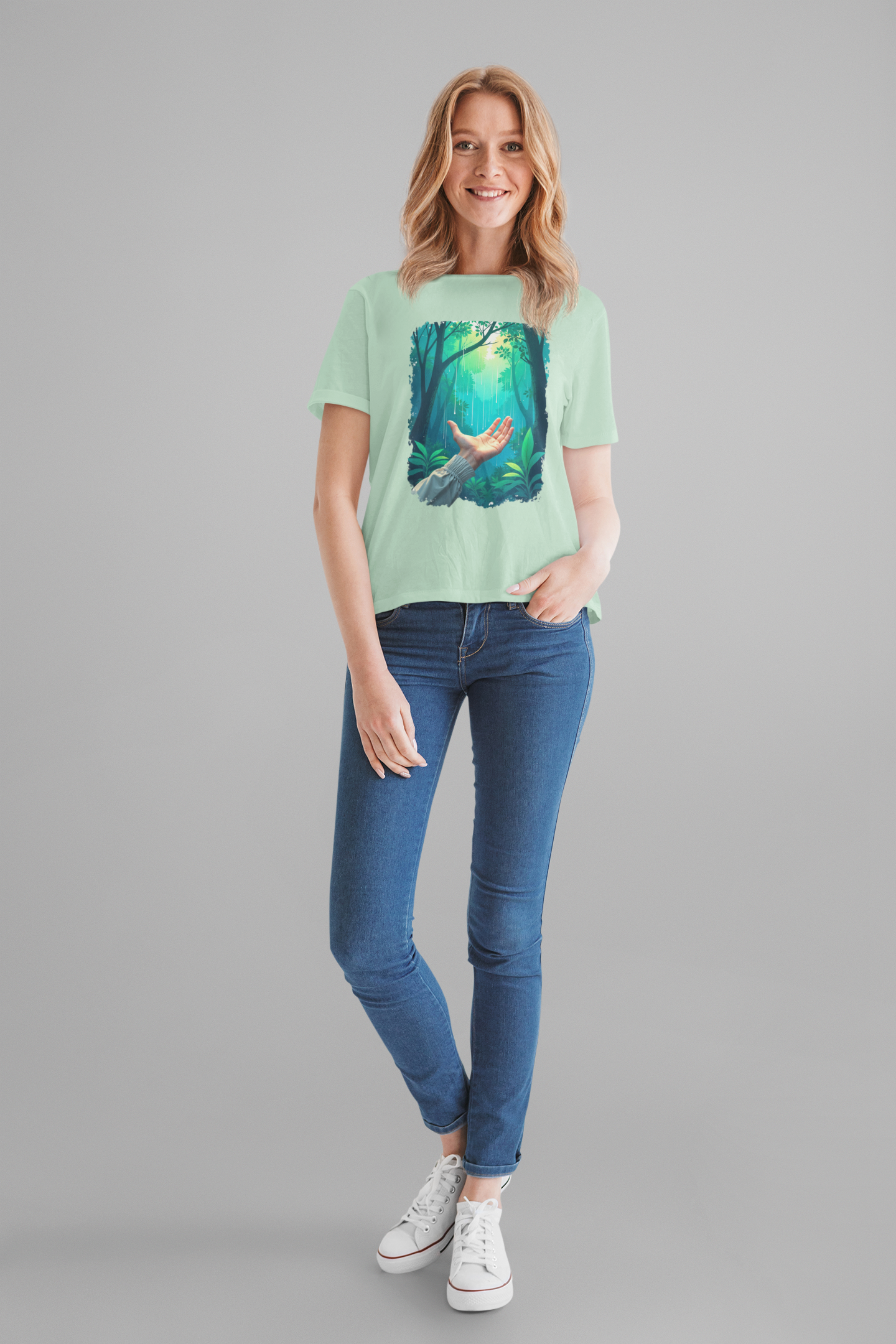 Forest Connection T-Shirt – Hand Reaching for Rain Nature Art