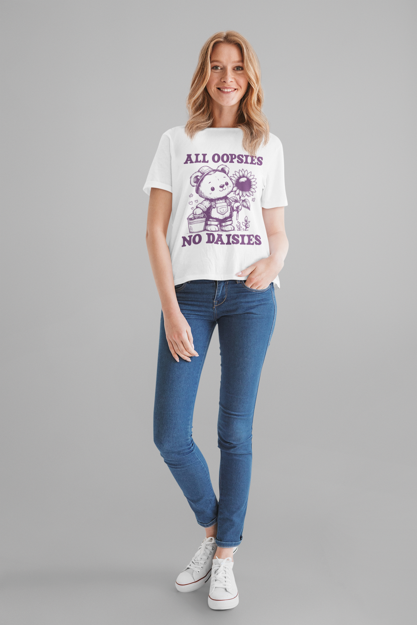 All Oopsies No Daisies T-Shirt – Cute Teddy Bear with Bucket and Flower Graphic