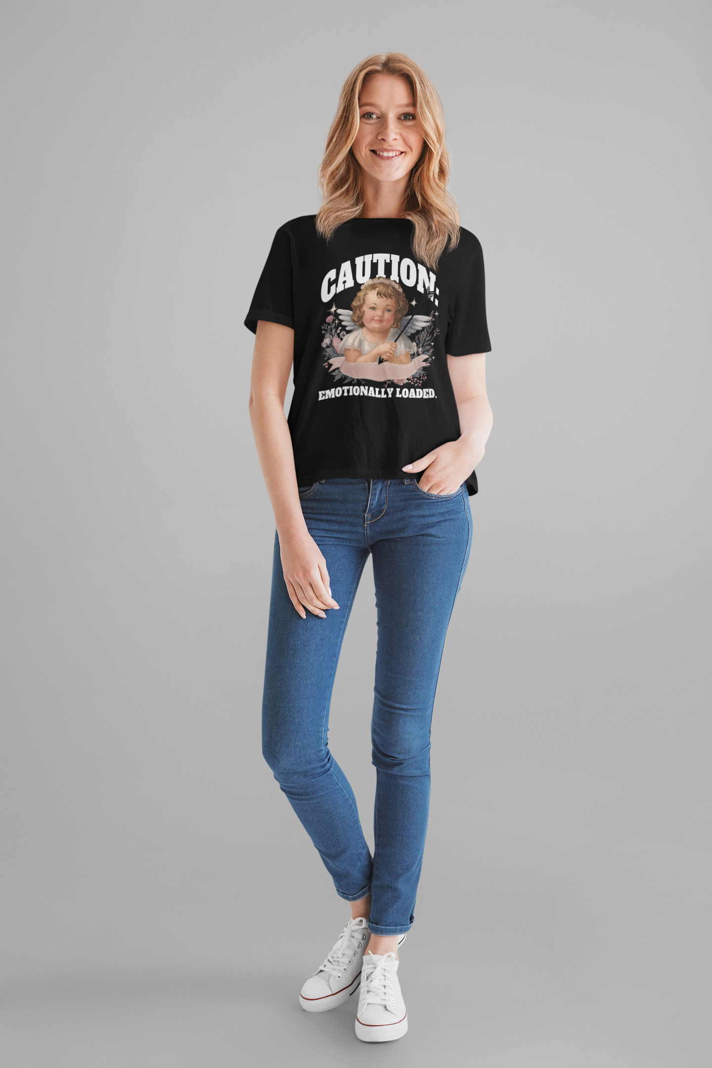 Caution: Emotionally Loaded | Little Girl Angel with Arrow Graphic T-Shirt