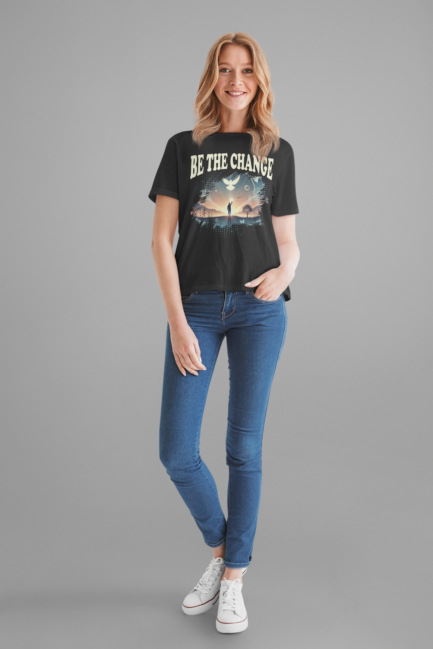 Be the Change | Walking Toward Sunset & White Pigeon T-Shirt