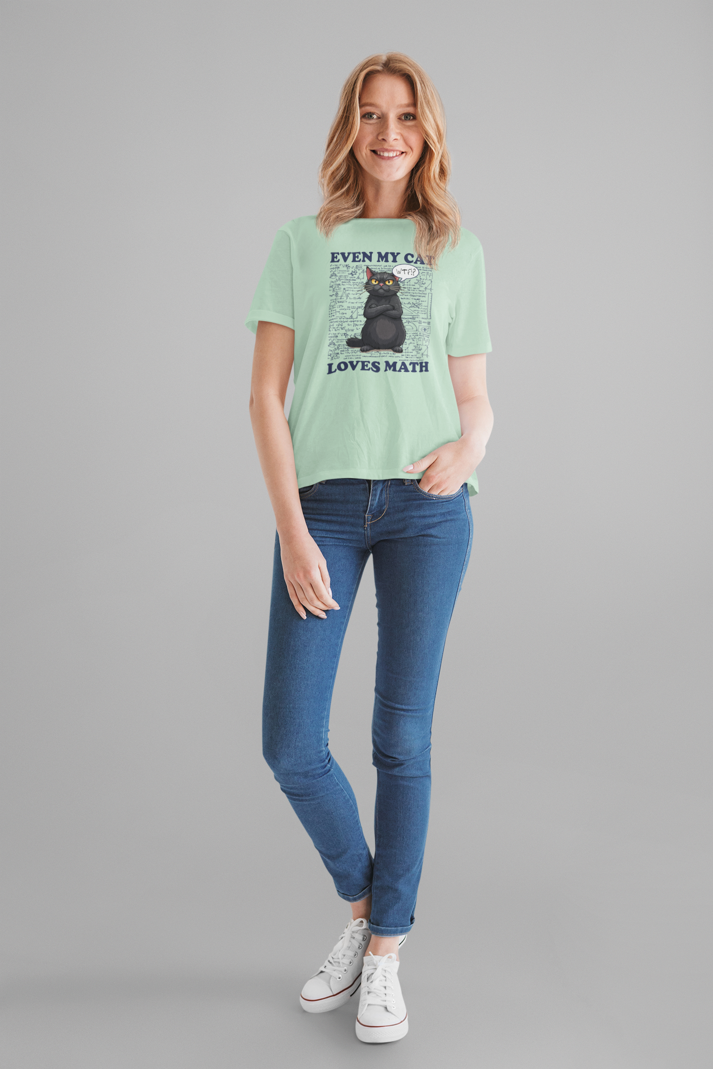 Even My Cat Loves Math T-Shirt – Funny Cat and Math Equations Graphic Tee